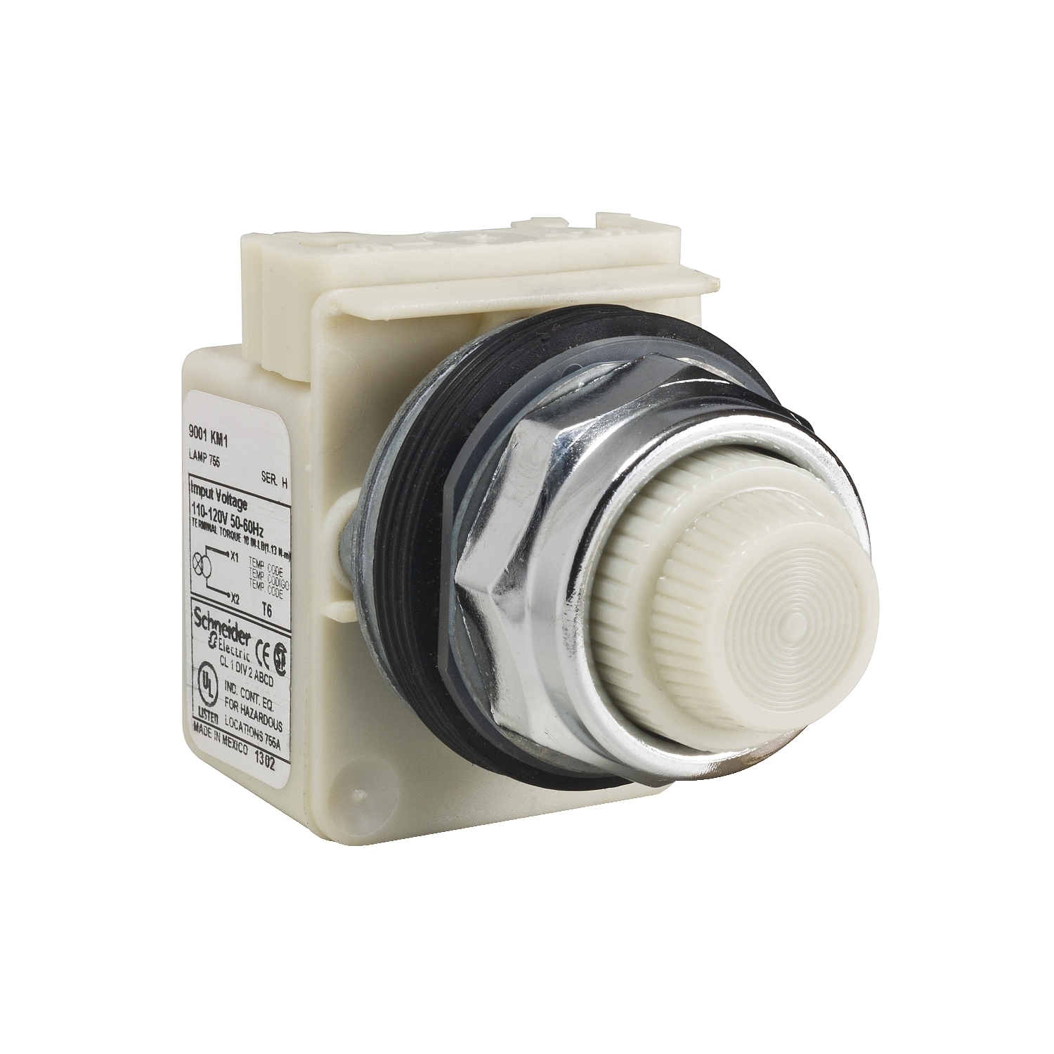 Pilot light, Harmony 9001K, metal, polycarbonate, fresnel, white, 30mm, 110-120V