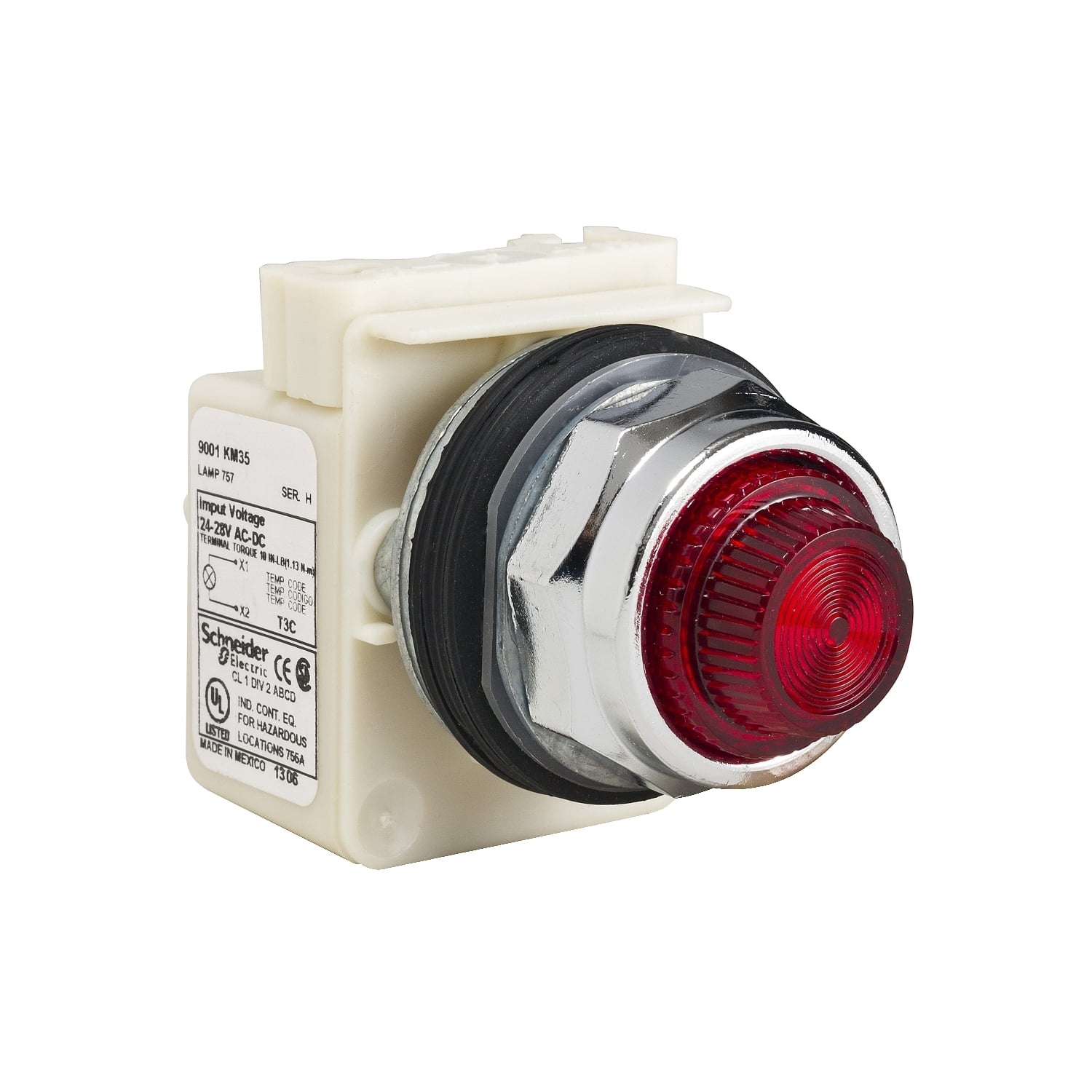 Pilot light, Harmony 9001K, metal, polycarbonate, fresnel lens, red, 30mm, 24...28V
