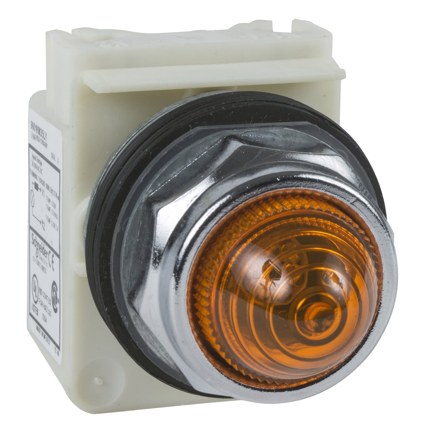 Pilot light, Harmony 9001K, metal, polycarbonate, domed, amber, 30mm, LED yellow, 120V