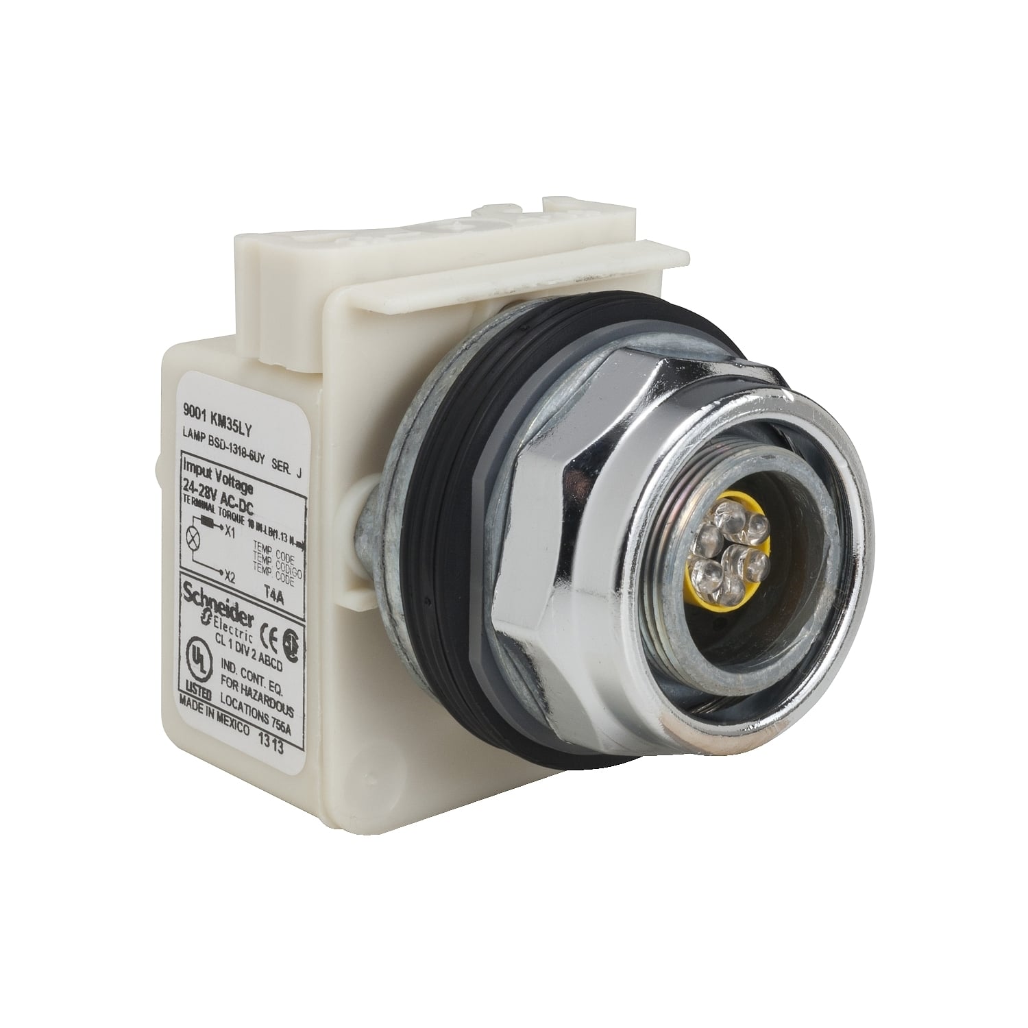 30mm push button, Type K, pilot light, transformer light module, 380/400VAC 50/60Hz, no lens, NEMA 4, 13