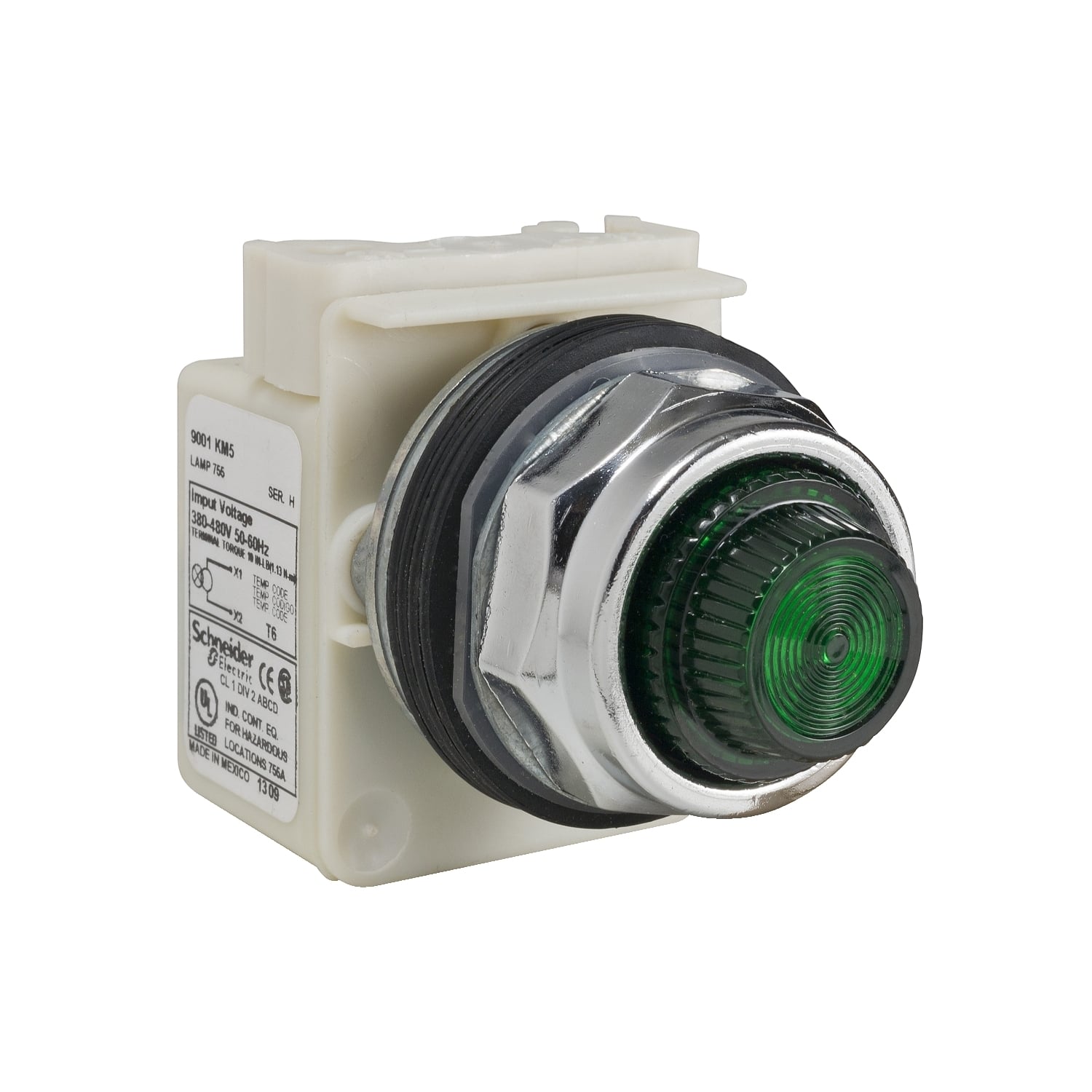 Pilot light, Harmony 9001K, metal, polycarbonate, fresnel, green, 30mm, 380-480V