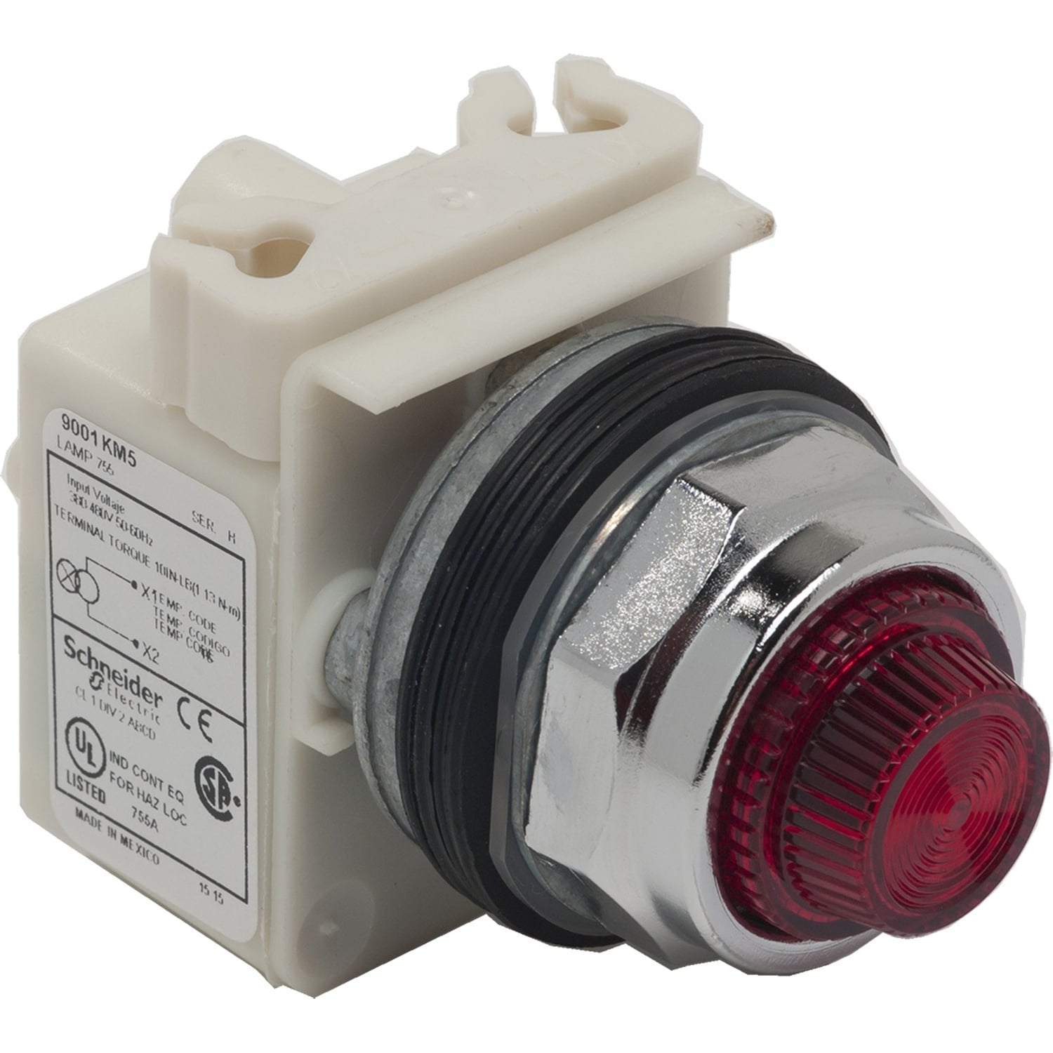 Pilot light, Harmony 9001K, metal, polycarbonate, fresnel, red, 30mm, 380-480V