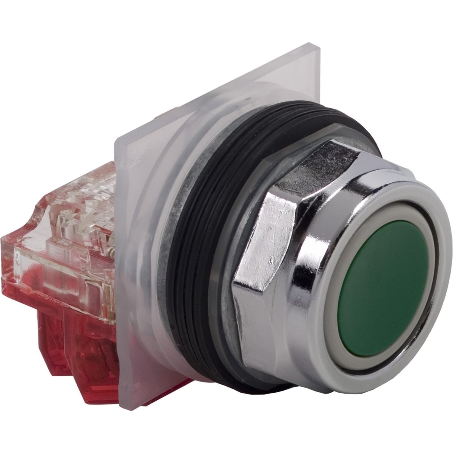 Push-button, Harmony 9001K, metal, flush, green, 30mm, spring return, 1 NC
