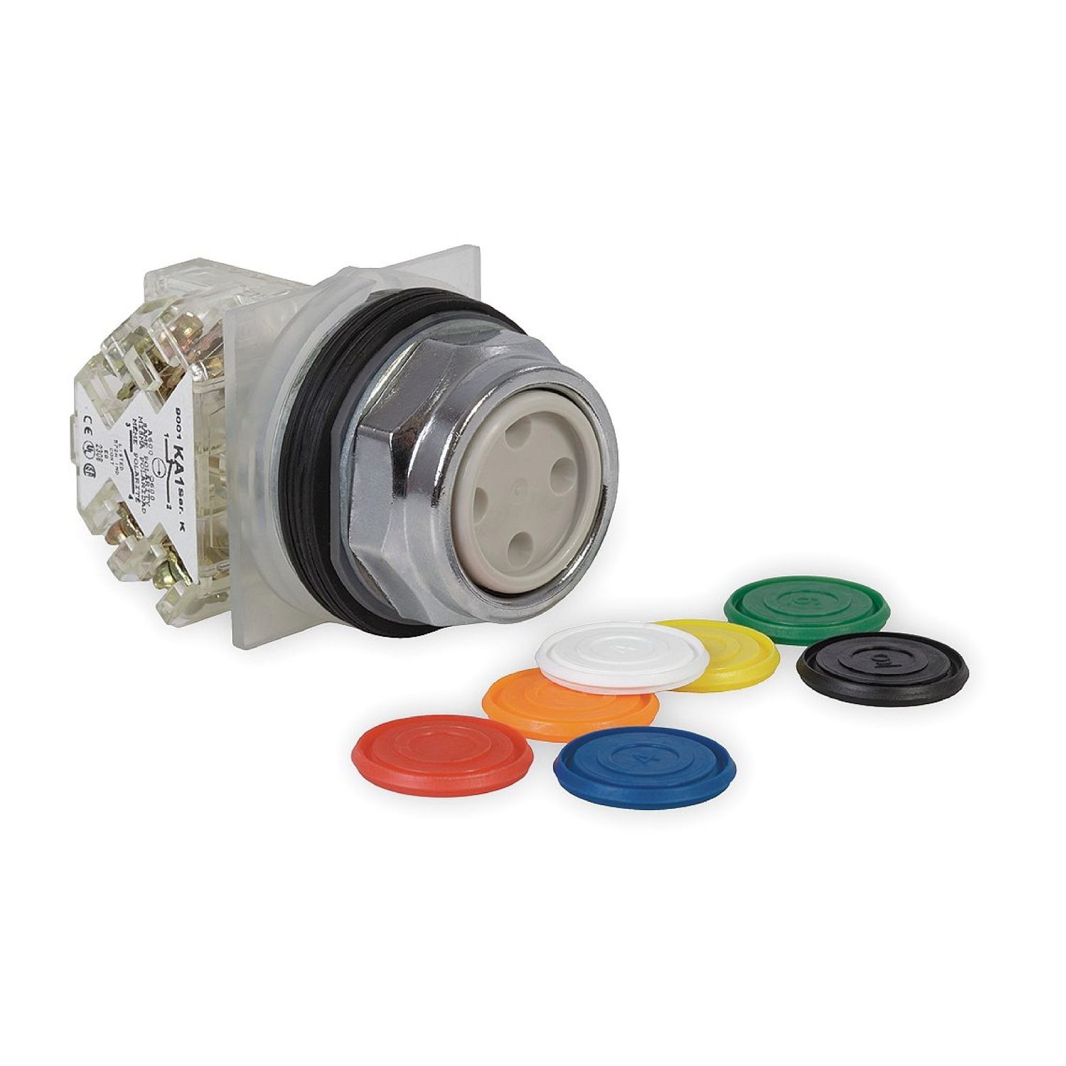 Push button, Harmony 9001K, metal, flush, 7 colours choice, 30mm, spring return, 1NO