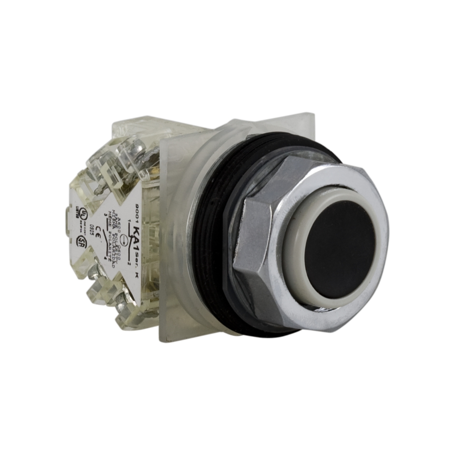 Push-button, Harmony 9001K, metal, recessed, black, 30mm, spring return, 1 C/O
