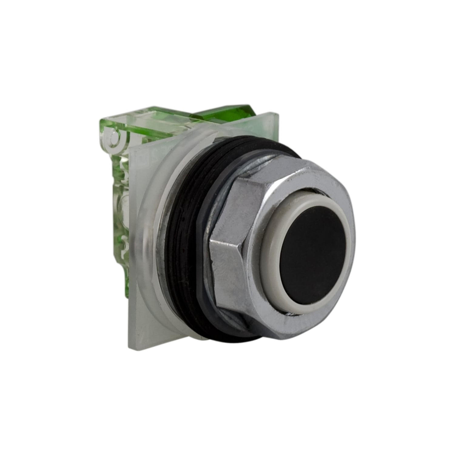 Push-button, Harmony 9001K, metal, projecting, black, 30mm, spring return, 1 NO