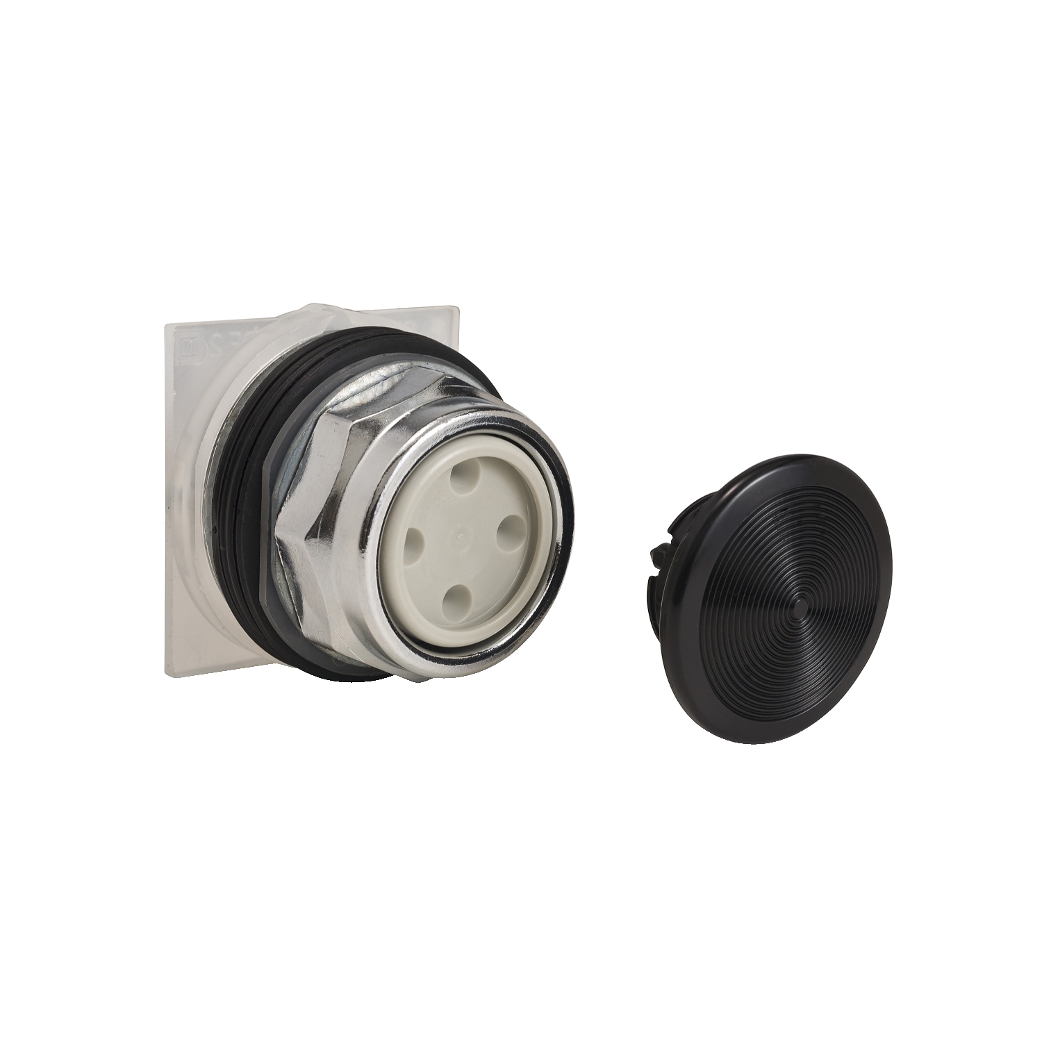 Push-button head, Harmony 9001K, metal, snap-in plastic mushroom 35mm, black, 30mm, spring return