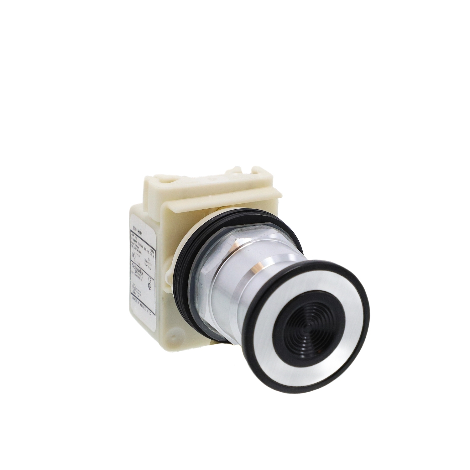 Illuminated push-button head, Harmony 9001K, metal, mushroom 41mm, green, 30mm, 3 positions, return to center, 110-120V