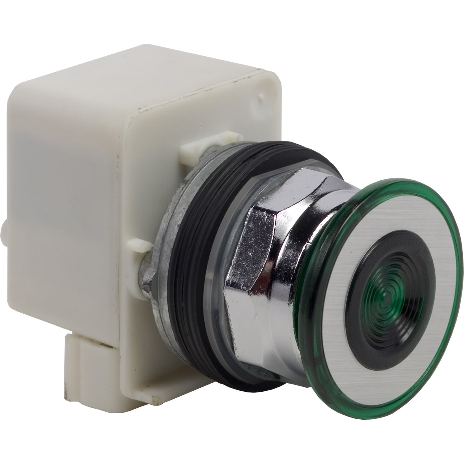 Illuminated push-button head, Harmony 9001K, metal, mushroom 41mm, green, 30mm, 2 positions, push-pull, 110-120V