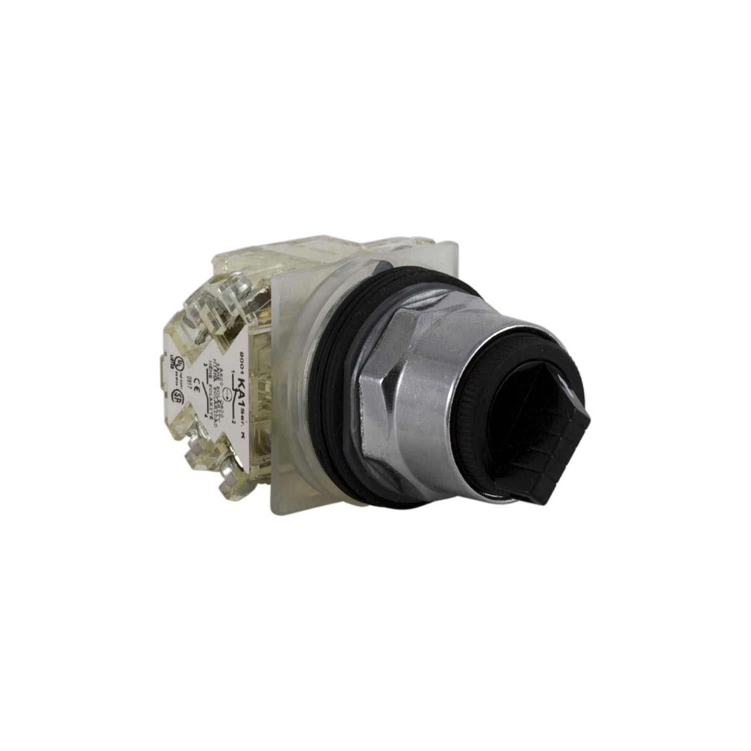 Selector switch, Harmony 9001K, metal, standard handle, black, 30mm, 2 positions, stay put, 2 CO