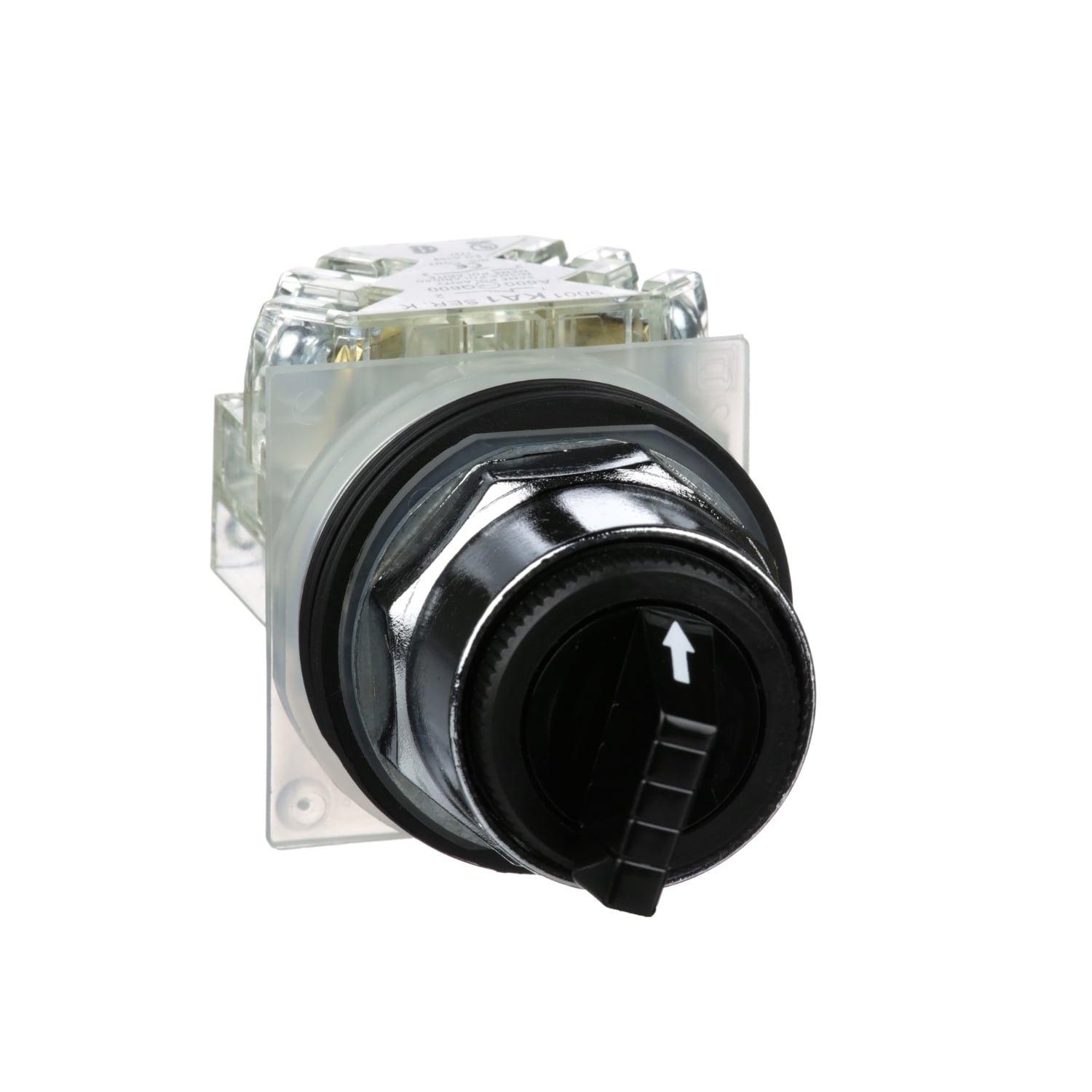 30mm Push Button, Type K, selector switch, 3 position, C cam, black knob, 1NO and 1NC
