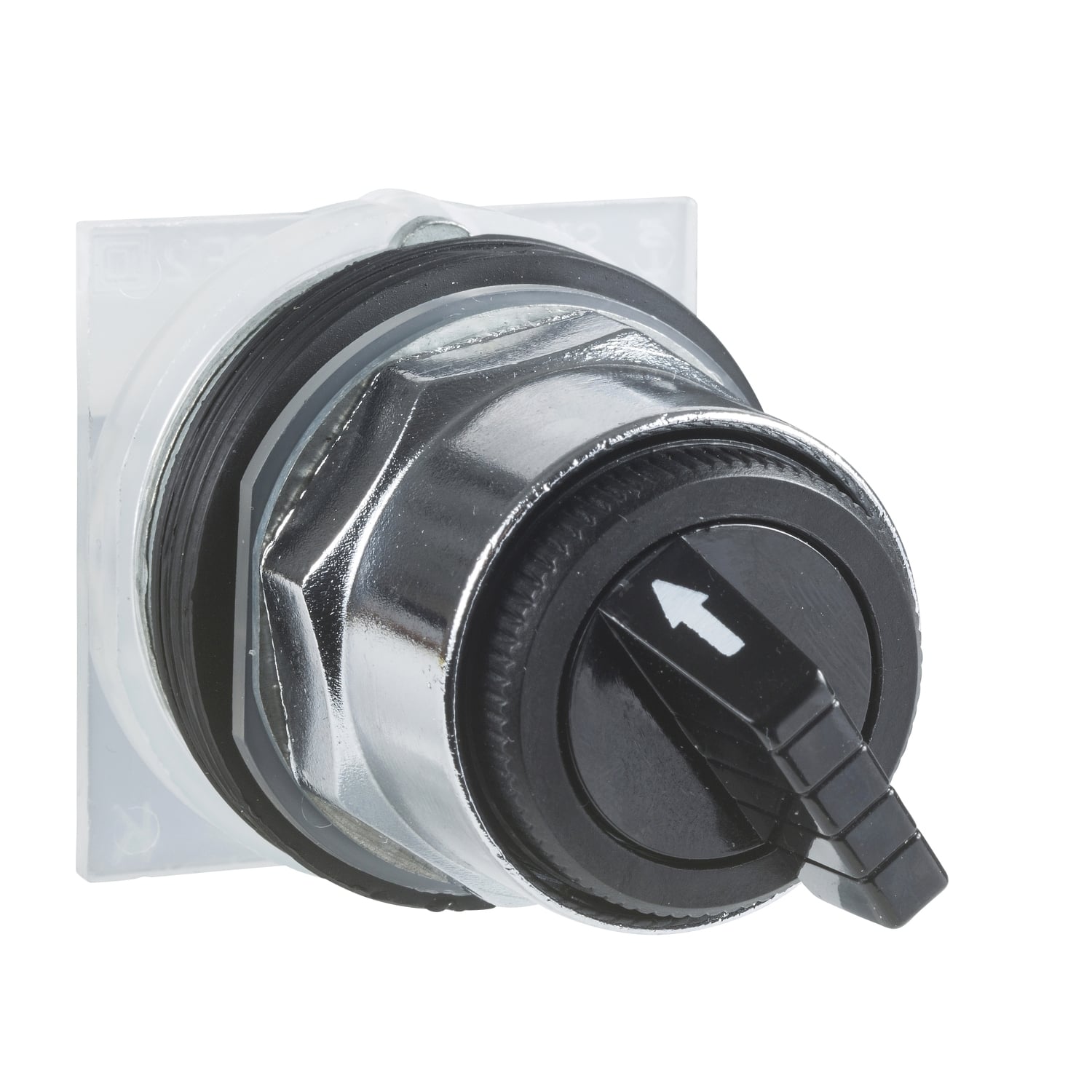 Selector switch head, Harmony 9001K, metal, standard handle, black, 30mm, 3 positions, spring return left to center