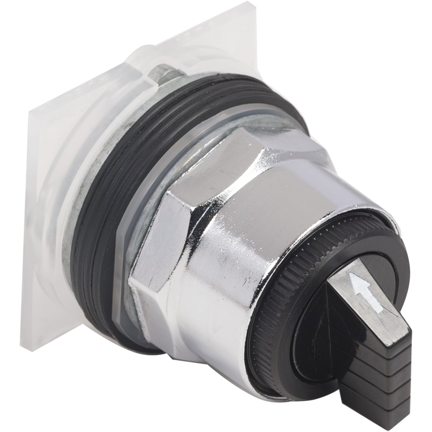 Selector switch head, Harmony 9001K, metal, standard handle, black, 30mm, 3 positions, spring return left to center