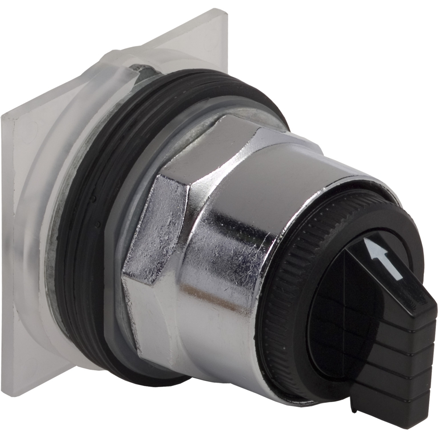 Selector switch head, Harmony 9001K, metal, standard handle, black, 30mm, 3 positions, spring return right to center