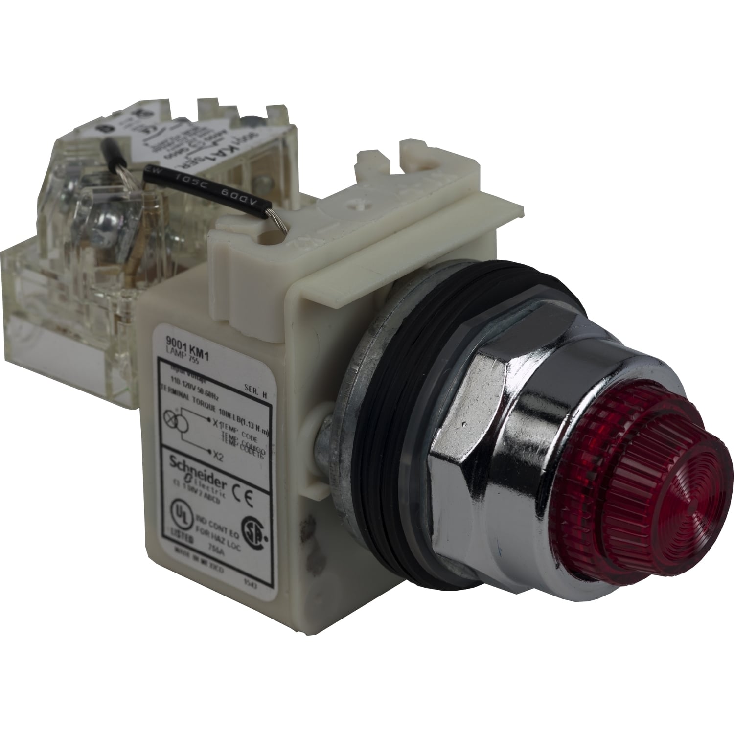 Push to test pilot light, Harmony 9001K, metal, polycarbonate, fresnel lens, red, 30mm, 110...120V