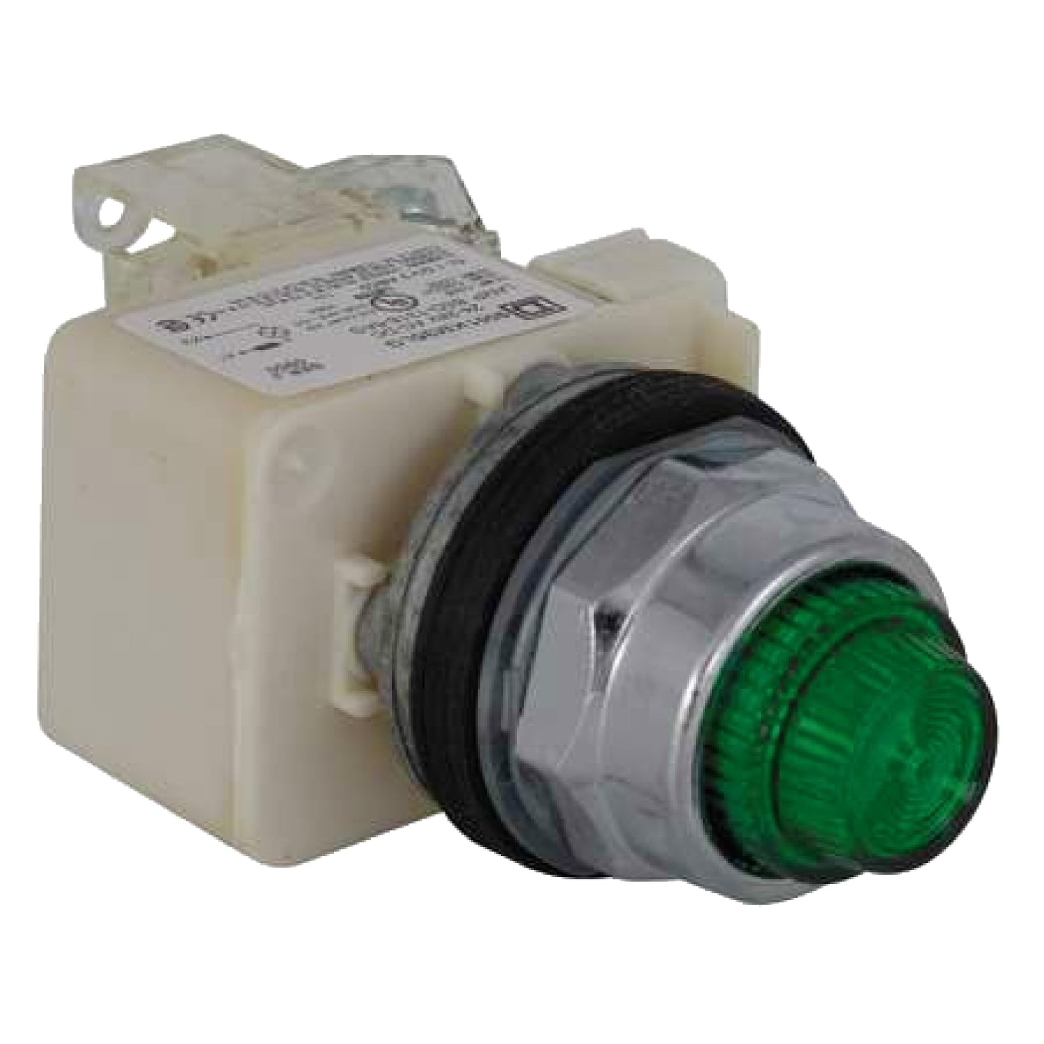 Push-to-test pilot light, Harmony 9001K, metal, polycarbonate, fresnel, green, 30mm, LED green, 24-28V