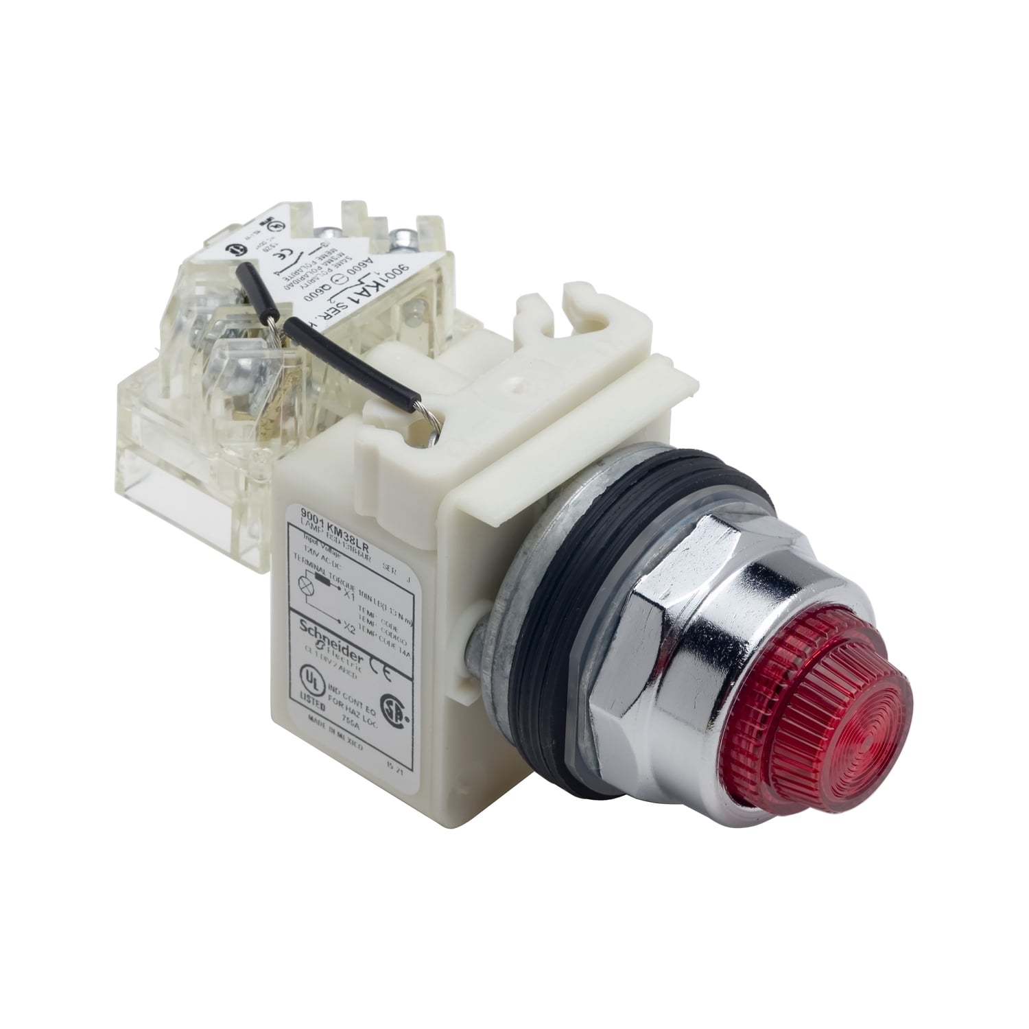 Push-to-test pilot light, Harmony 9001K, metal, polycarbonate, fresnel lens, red, 30mm, LED red, 120V