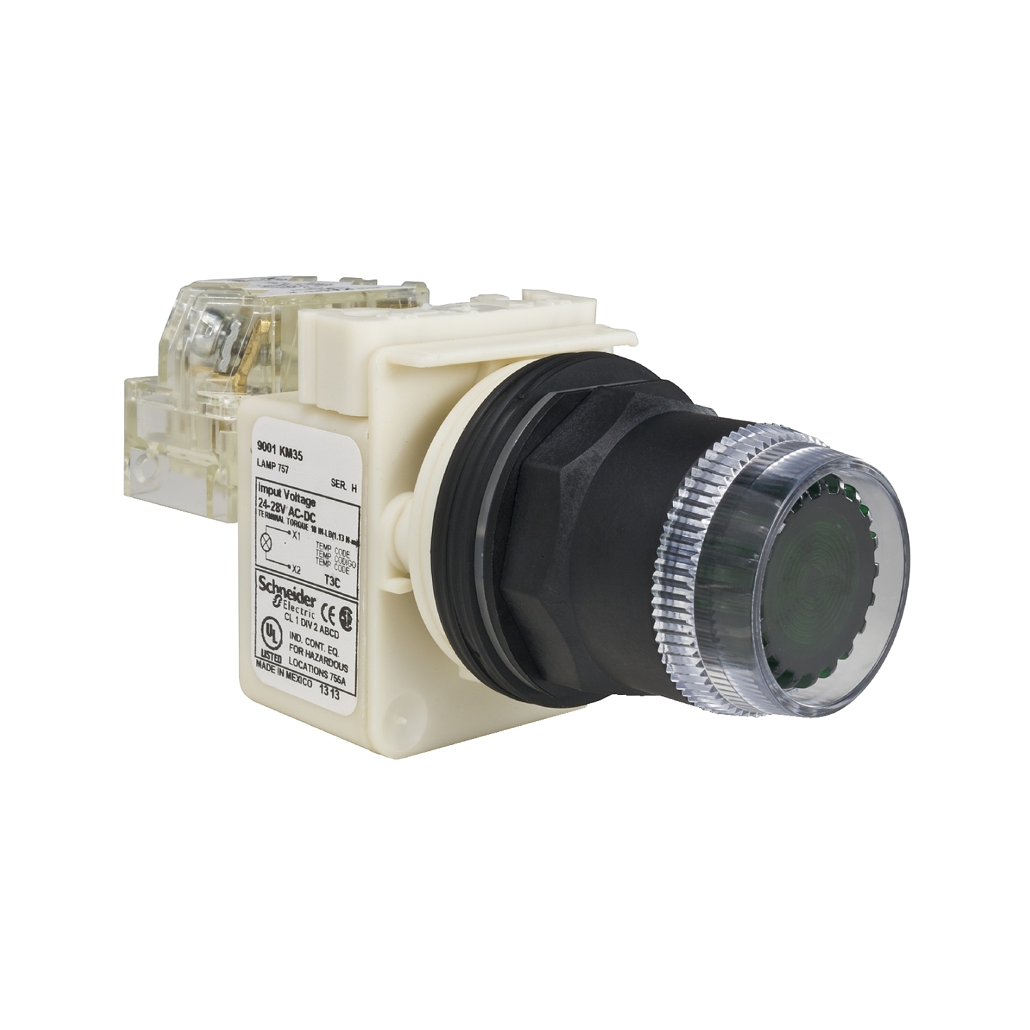 Illuminated push-button, Harmony 9001SK, plastic, plastic guard flush, green, 30mm, spring return, 24-28V, 1 C/O