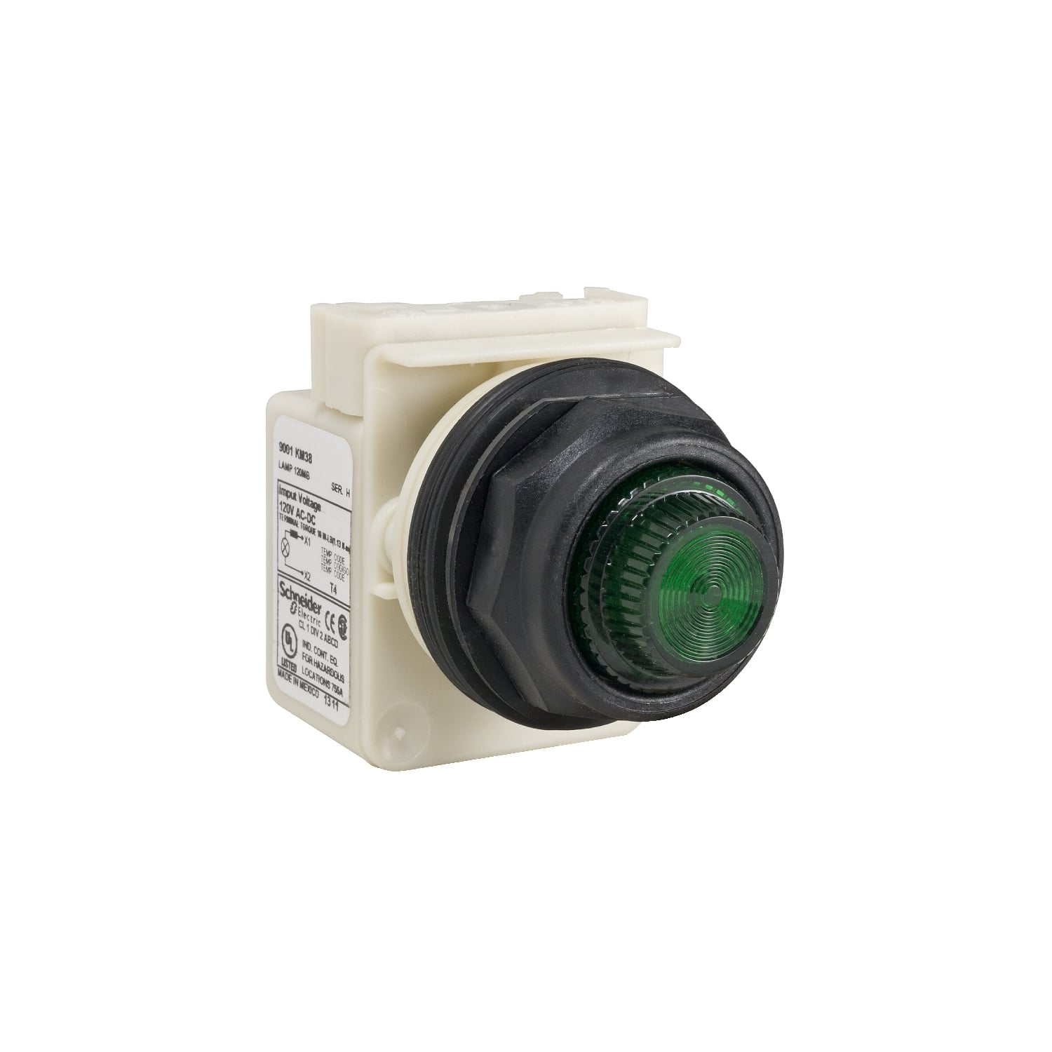 Pilot light, Harmony 9001SK, plastic, polycarbonate, fresnel, green, 30mm, 120V
