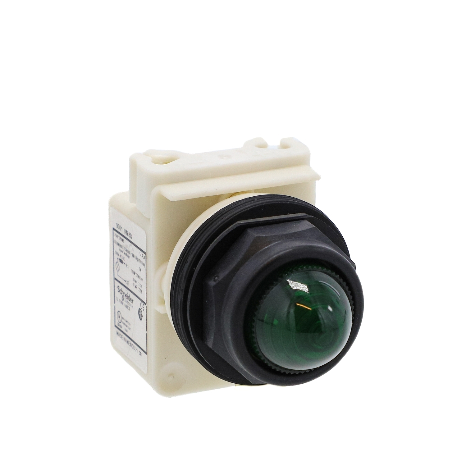 Pilot light, Harmony 9001SK, plastic, polycarbonate, domed, green, 30mm, 120V