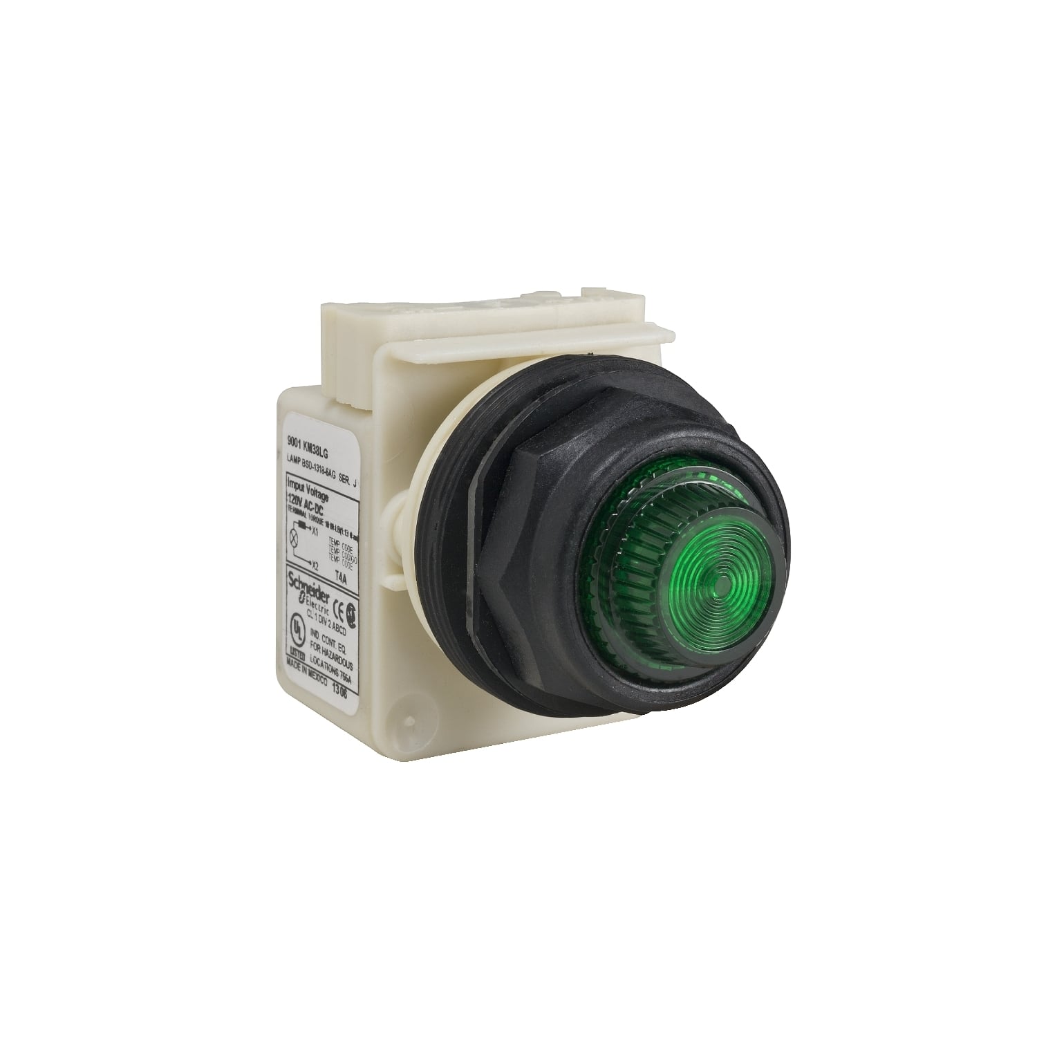 Pilot light, Harmony 9001SK, plastic, polycarbonate, fresnel lens, green, 30mm, LED green, 120V