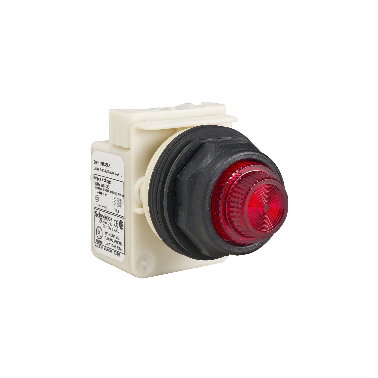 Pilot light, Harmony 9001SK, plastic, polycarbonate, fresnel lens, red, 30mm, LED red, 120V