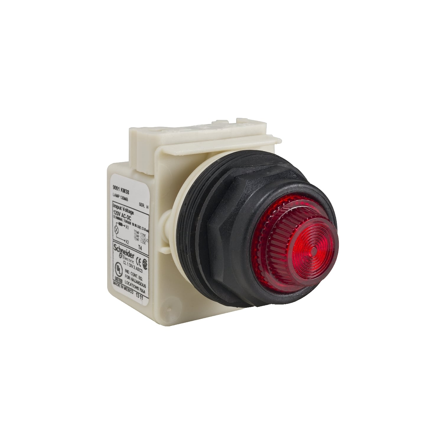 30mm push button, Type SK, pilot light, 120VAC/VDC full voltage light module, red plastic fresnel lens, NEMA 4, 4X