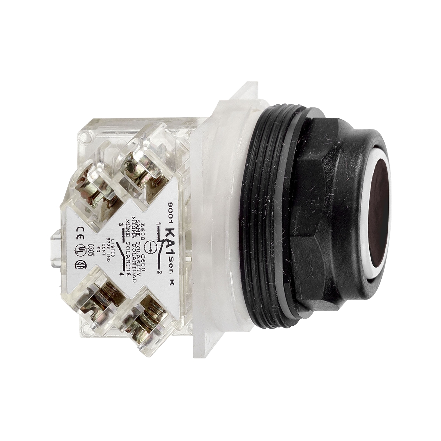 Push button, Harmony 9001SK, plastic, flush, black, 30mm, spring return, 1 C/O