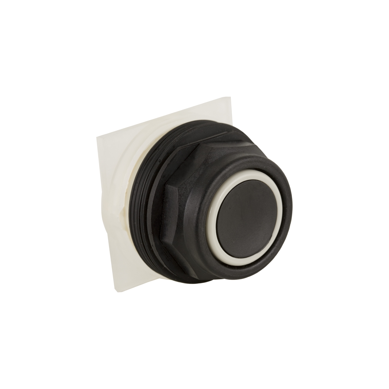 Push-button, Harmony 9001SK, plastic, flush, black, 30mm, spring return, 1 NC