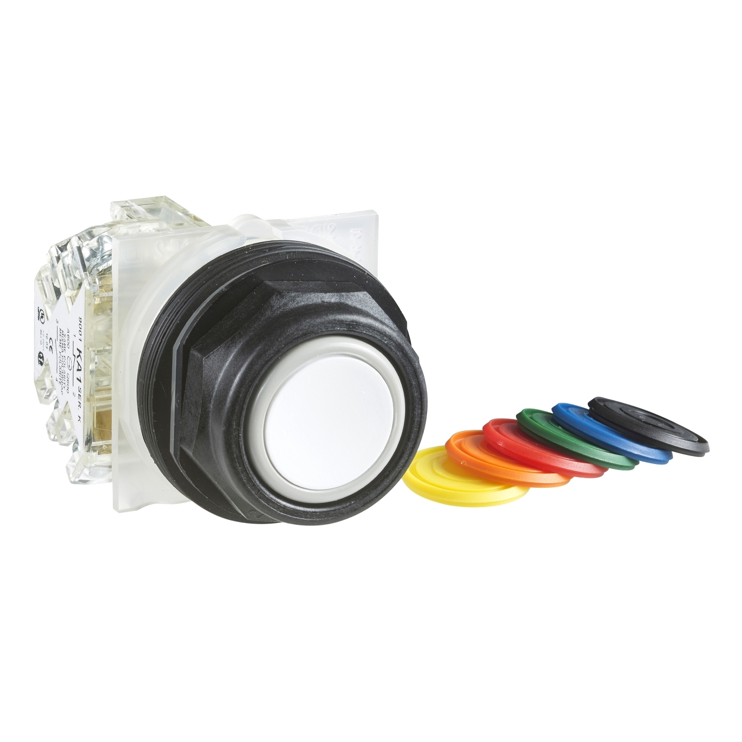 Push-button, Harmony 9001SK, plastic, flush, 7 colours choice, 30mm, spring return, 1 NO