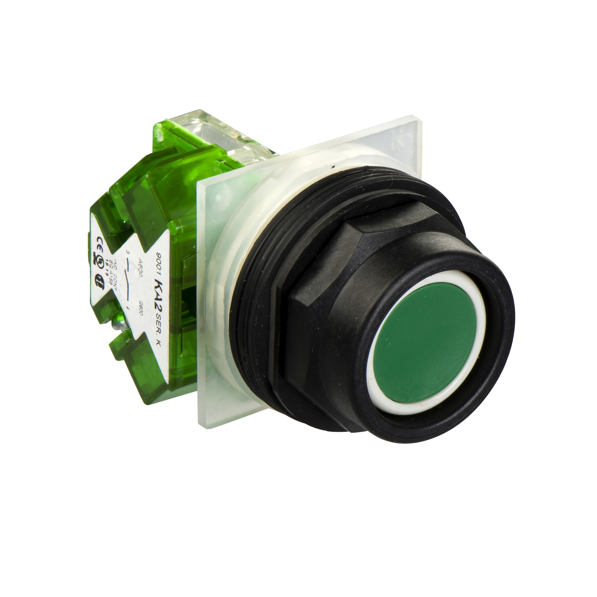 green pushbutton  30 - high guard - spring return - 1NO