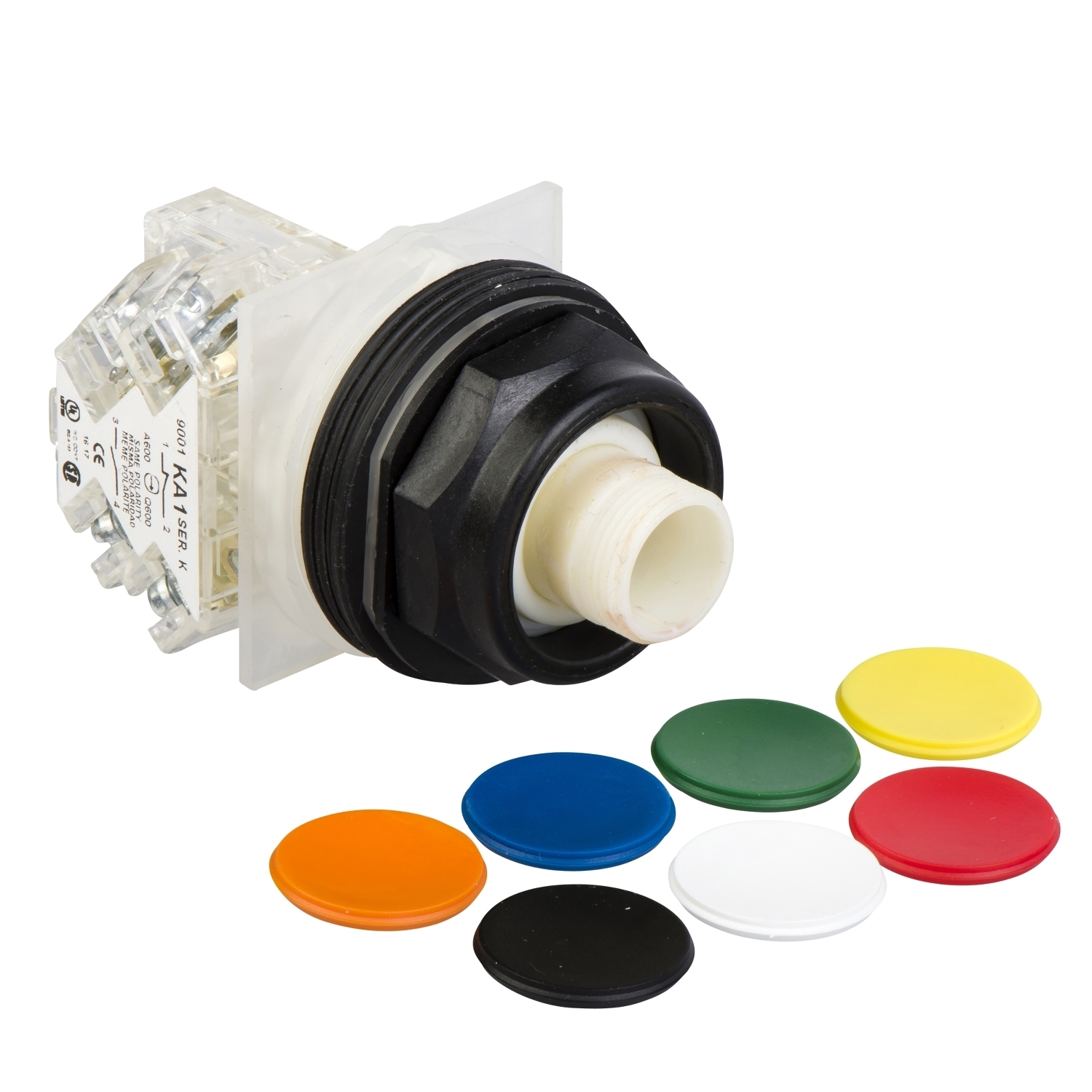 Push-button, Harmony 9001SK, plastic, recessed, 7 colours choice, 30mm, spring return, 1 C/O