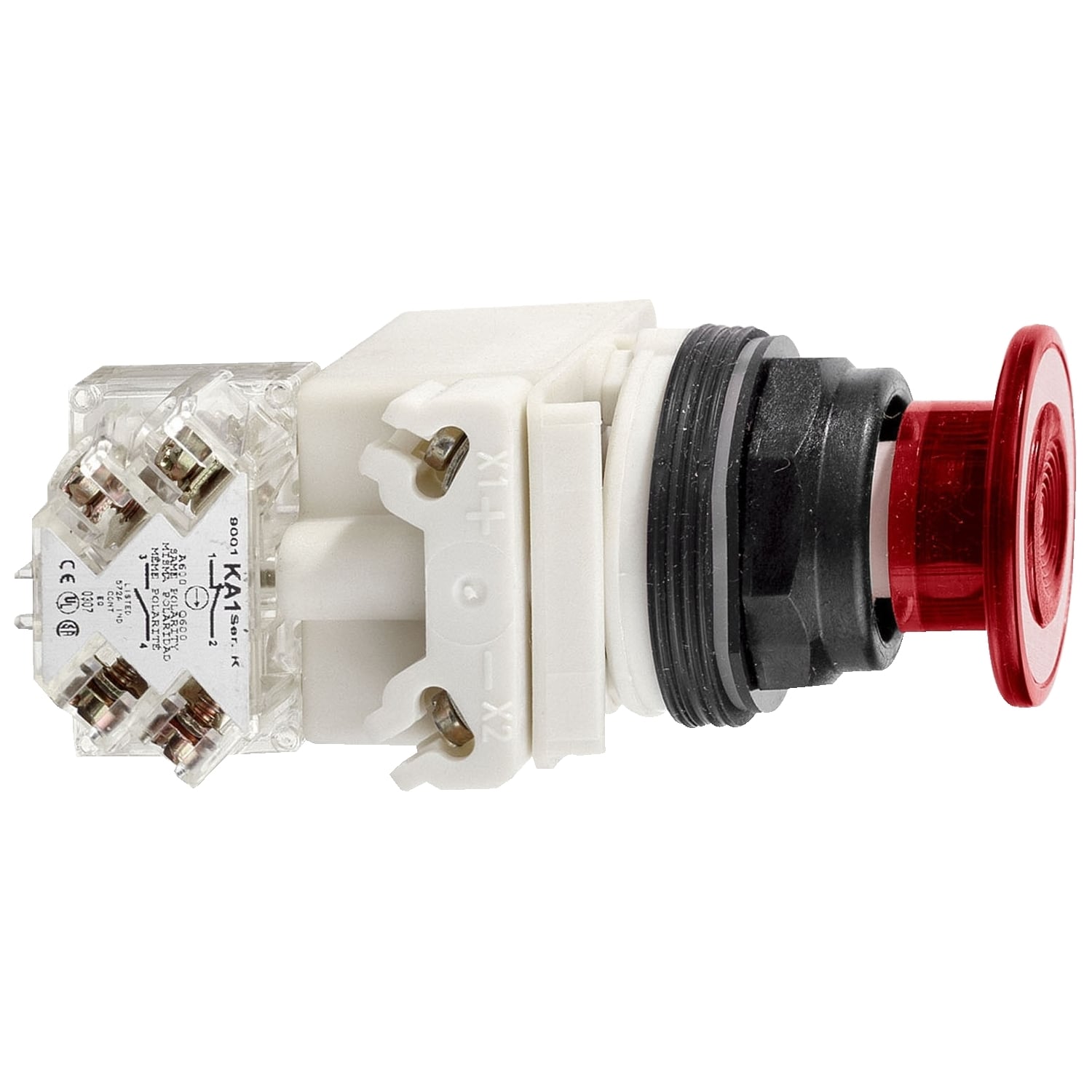 Illuminated push-button head, Harmony 9001SK, plastic, mushroom 41mm, red, 30mm, 2 positions, push-pull, LED red, 24-28V