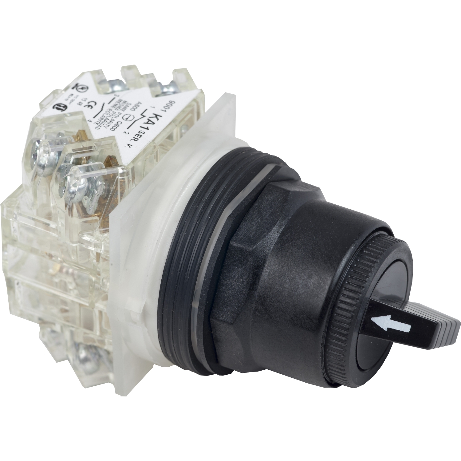 Selector switch, Harmony 9001SK, plastic, standard handle, black, 30mm, 2 positions, stay put, 2 C/O
