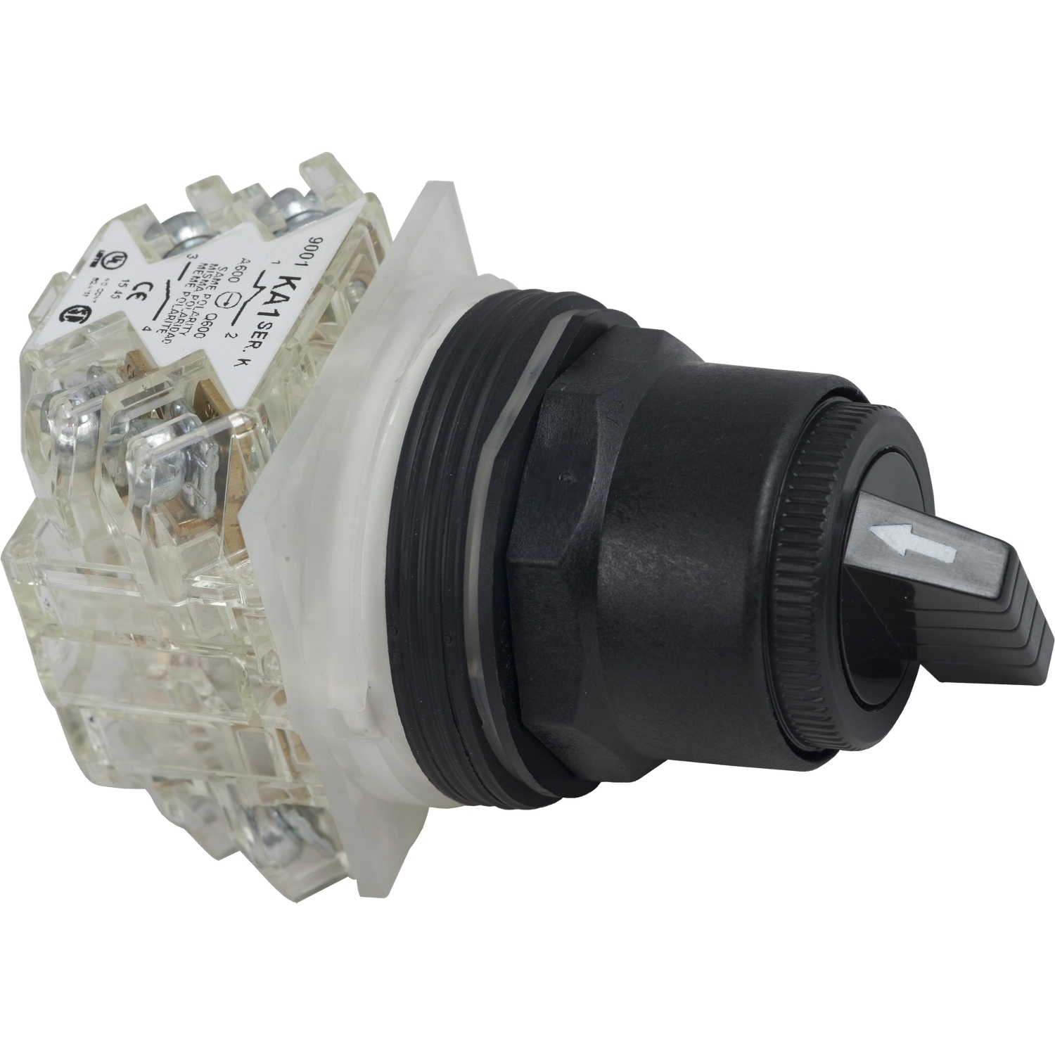 Selector switch, Harmony 9001SK, plastic, standard handle, black, 30mm, 3 positions, stay put, 2 C/O