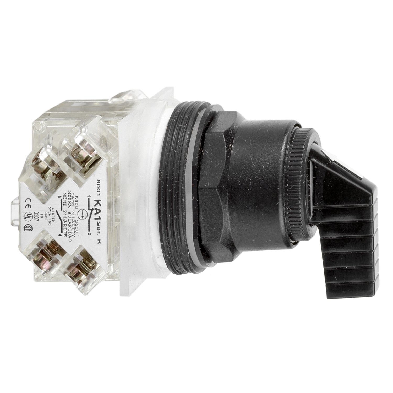 Selector switch head, Harmony 9001SK, plastic, long handle, black, 30mm, 3 positions, stay put