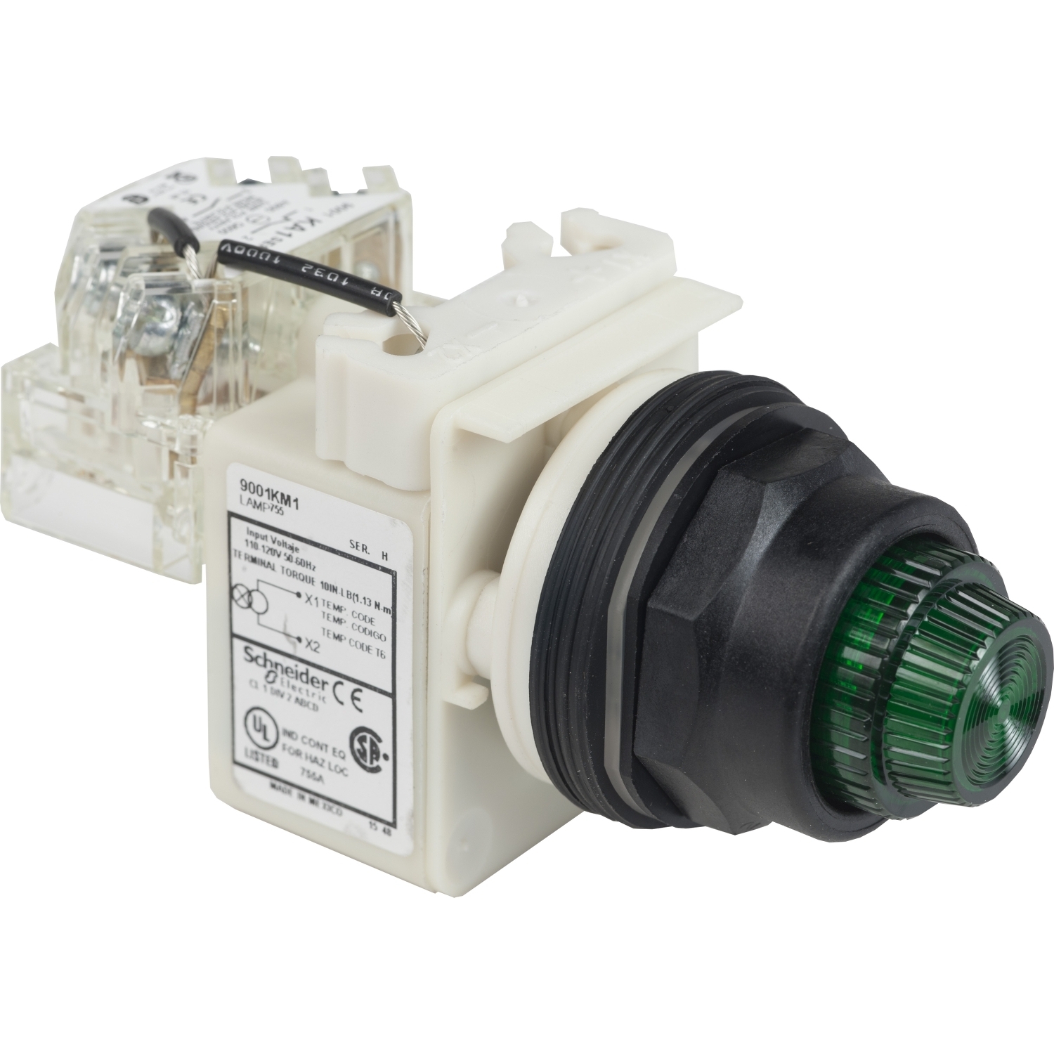 Push to Test Pilot Light, 30 mm, 110 - 120 VAC, Green