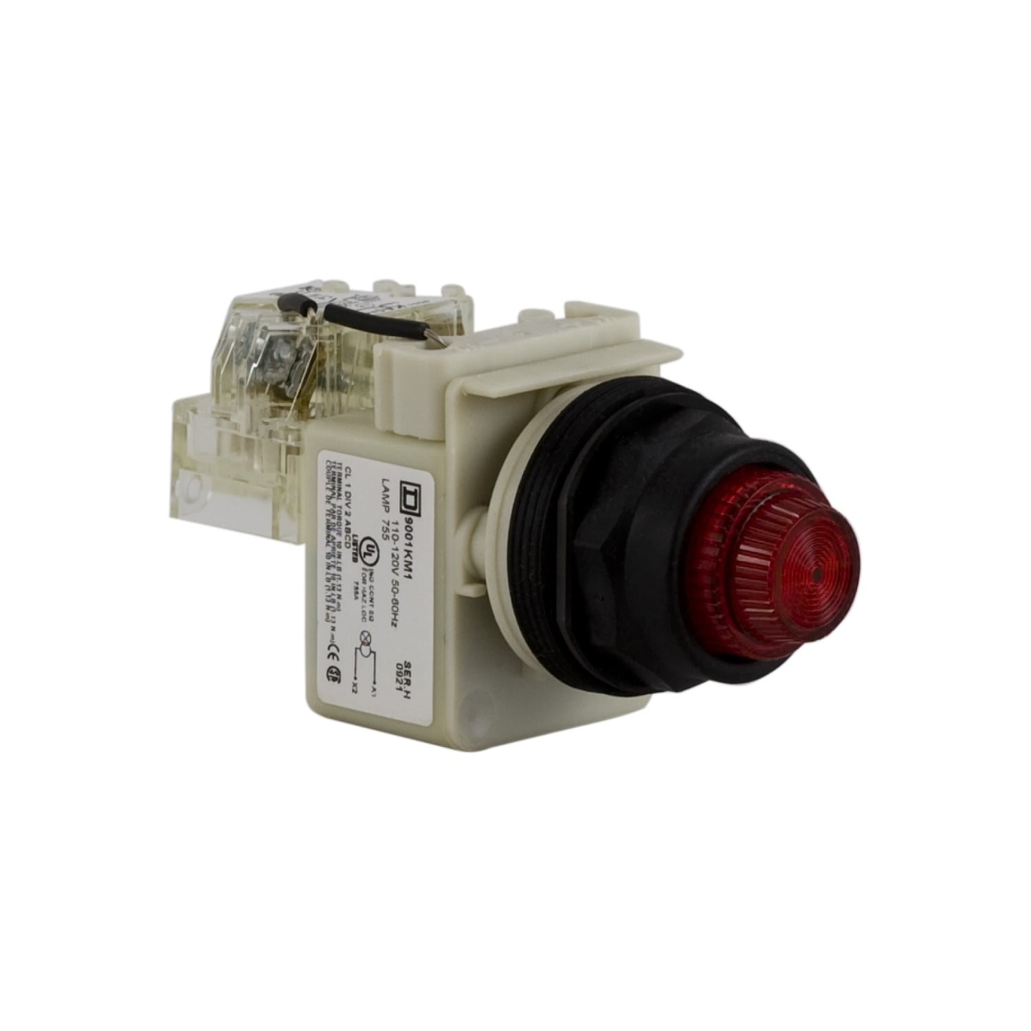 Push-to-test pilot light, Harmony 9001SK, plastic, polycarbonate, fresnel lens, red, 30mm, 110...120V