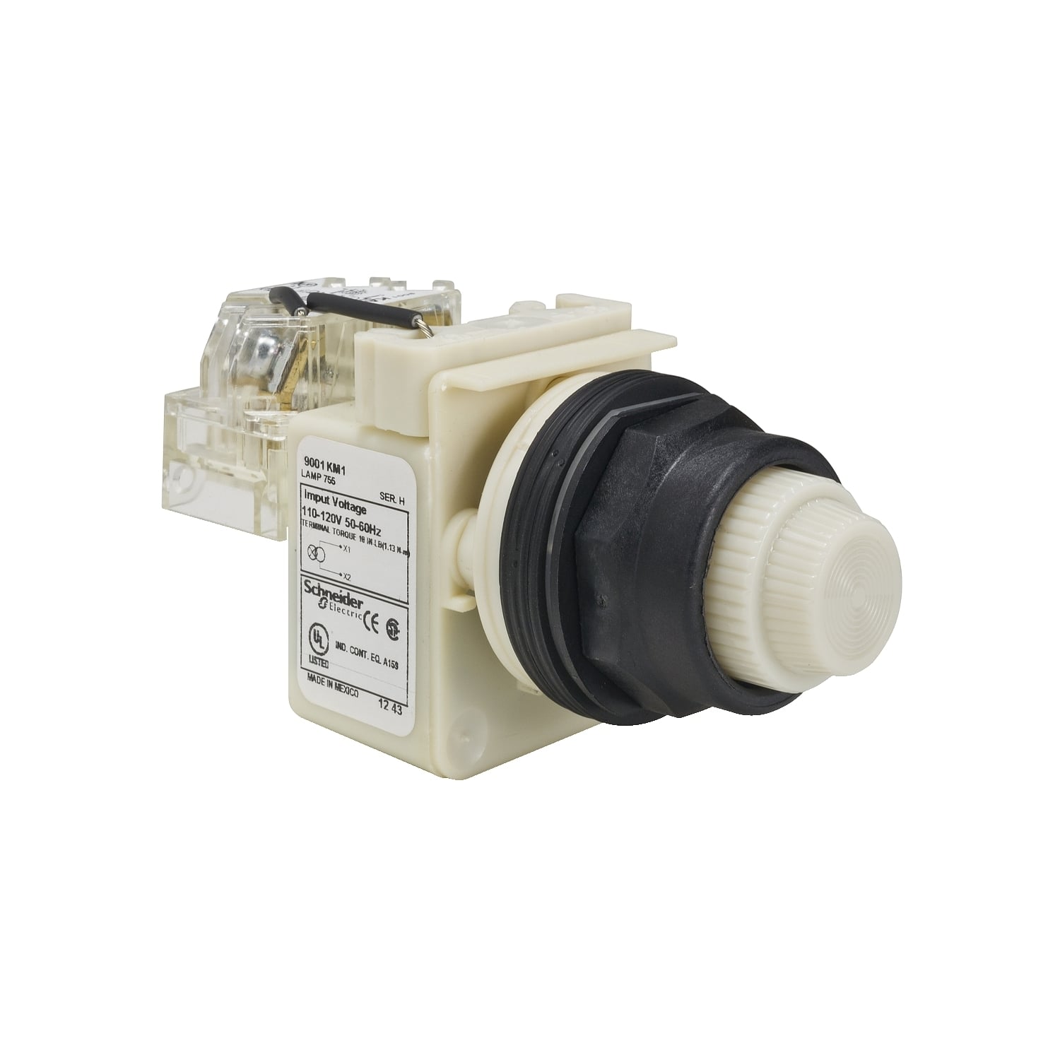 Push-to-test pilot light, Harmony 9001SK, plastic, polycarbonate, fresnel, white, 30mm, 110-120V