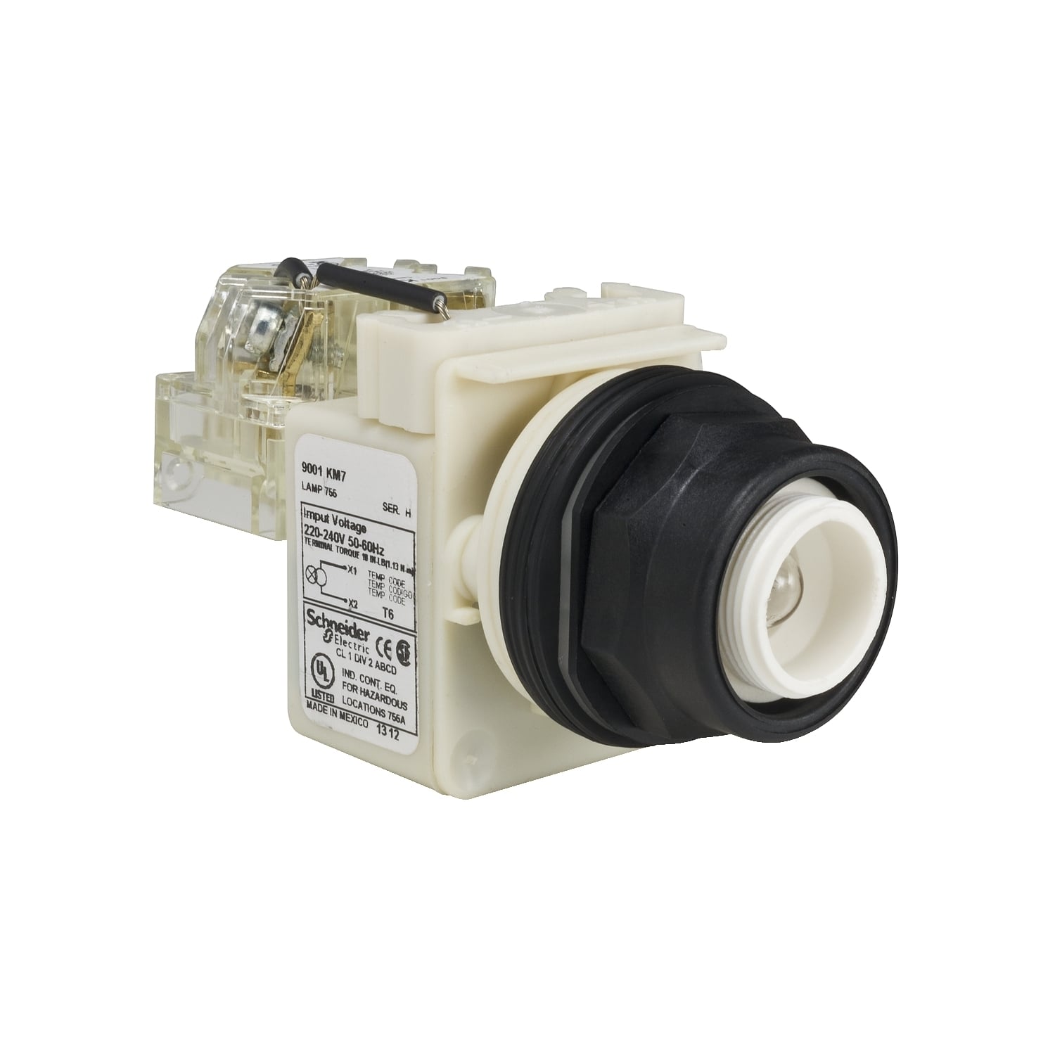 Push-to-test pilot light head, Harmony 9001SK, plastic, without cap, 30mm, 220-240V