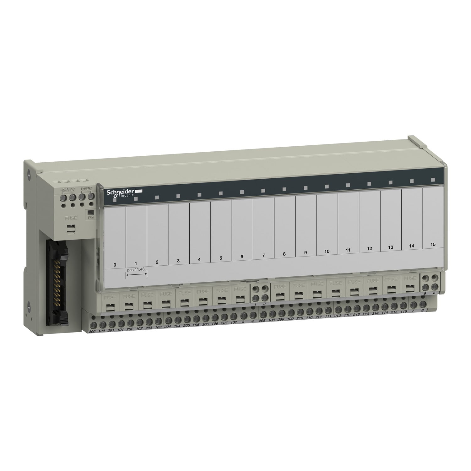 sub-base for plug-in relay ABE7 - 16 channels - fuses - relay 10 mm