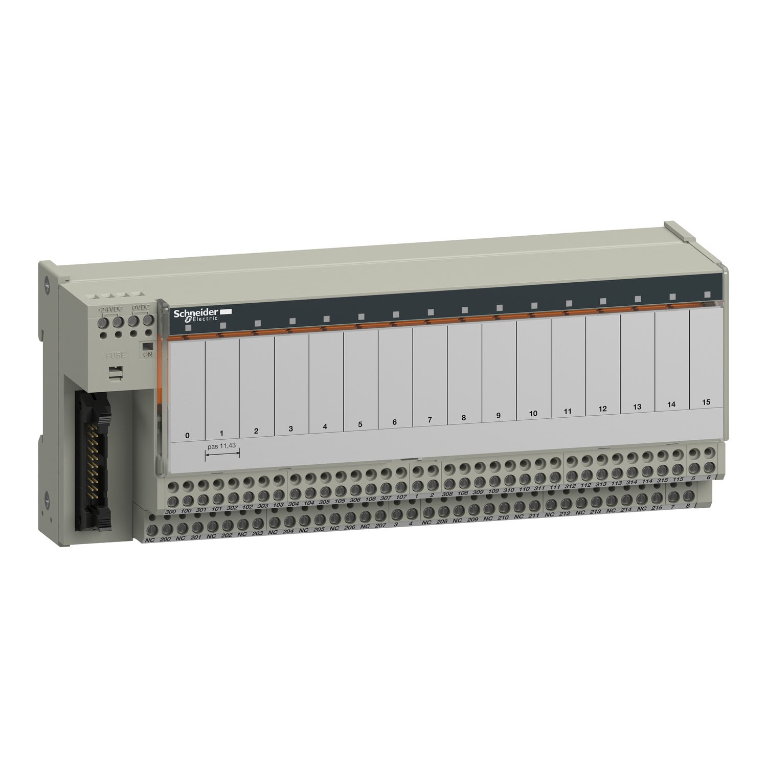 Sub-base with plug-in electromechanical relay ABE7 - 16 channels - relay 10 mm
