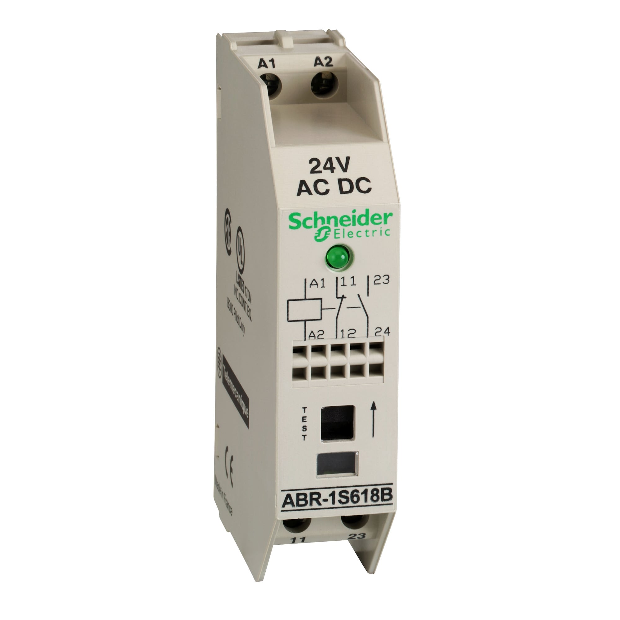Schneider Electric,INTERFACE RELAY - ELECTROMECHANICAL,1 NO + 1 NC,12 A conforming to IEC 60947-1,24 V AC/DC,Advantys,DIN rail,IEC,Manual operator and LED indication,Output module,Relay module