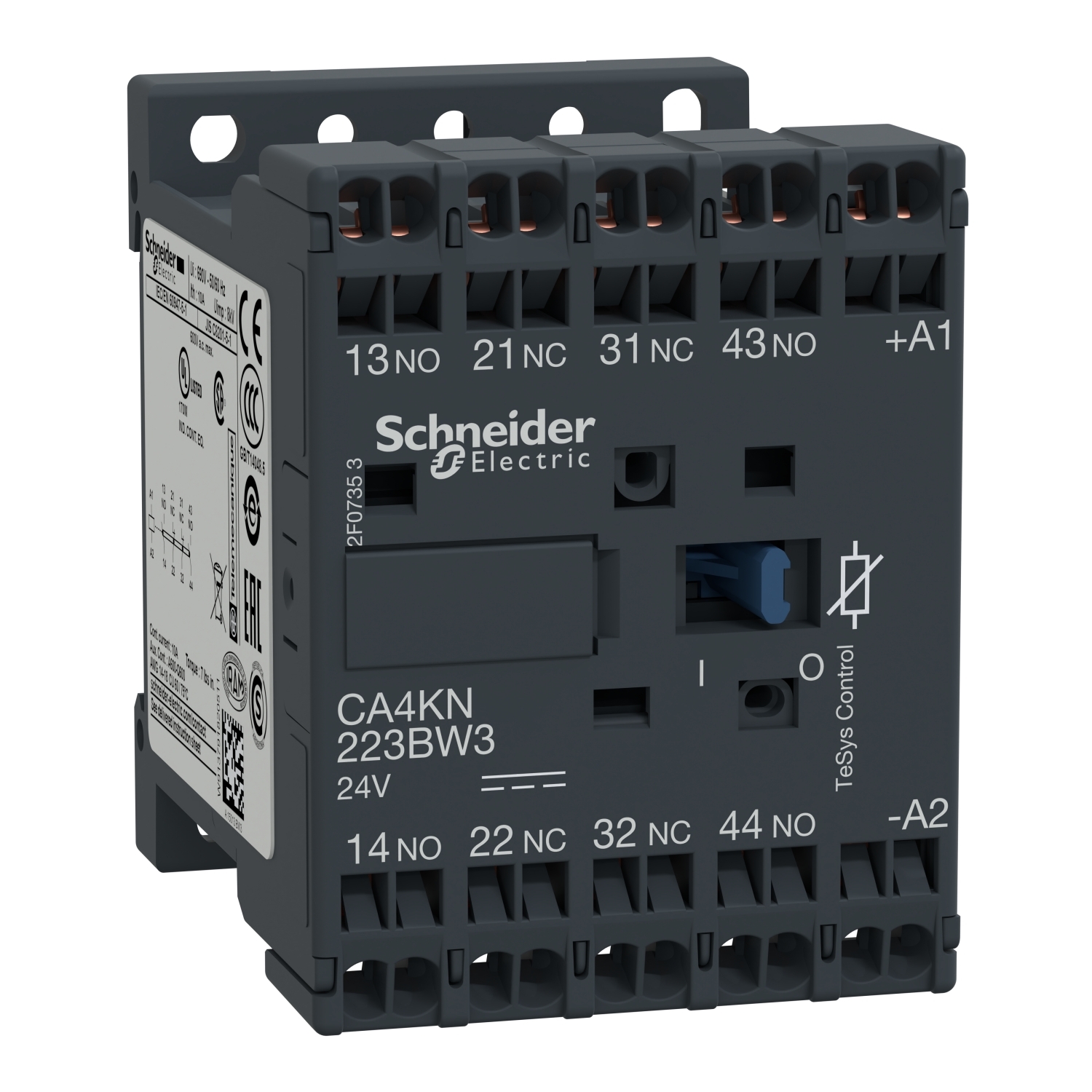 Control relay, TeSys K, 2 NO + 2 NC, lt or eq to 690V, 24VDC low consumption coil