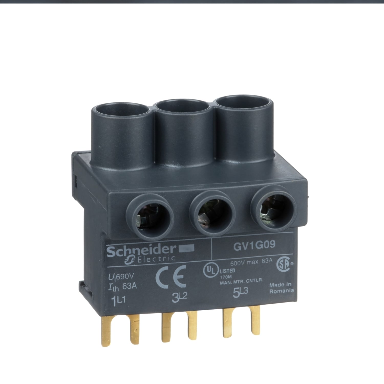 TeSys GV, top feed terminal block, for busbars, 3 P, for TeSys D and TeSys U