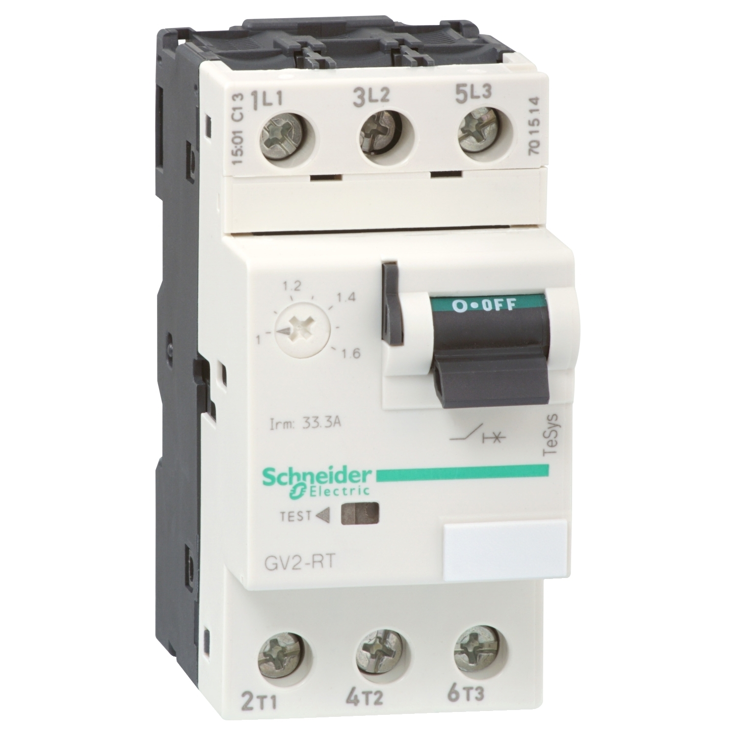 TeSys GV2 Manual Starter and Protector, thermal magnetic circuit protector, toggle switch, 0.40?0.63 A, screw clamp terminals