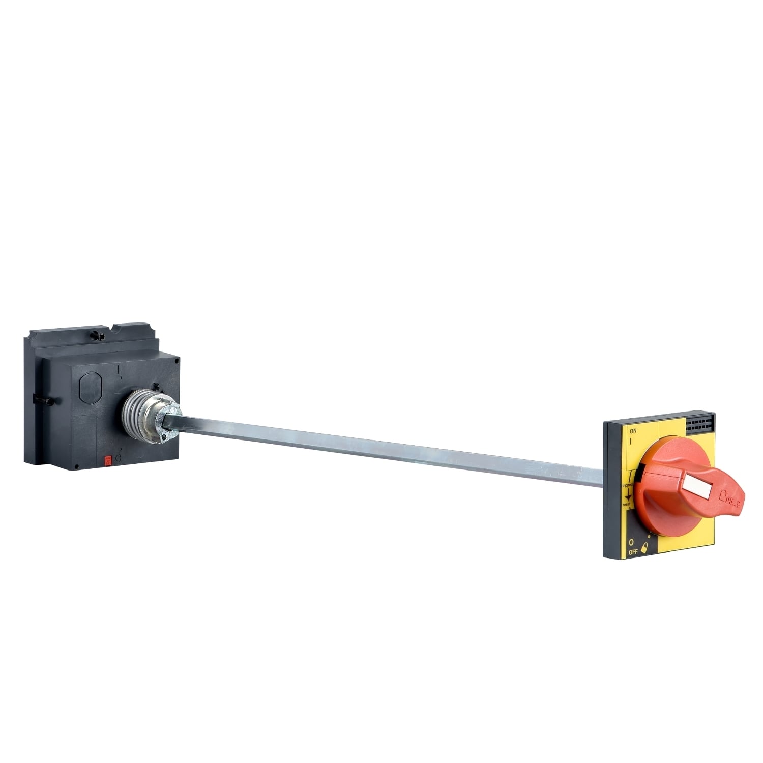 Extended rotary handle, TeSys GV7, yellow legend plate, padlockable, IP55