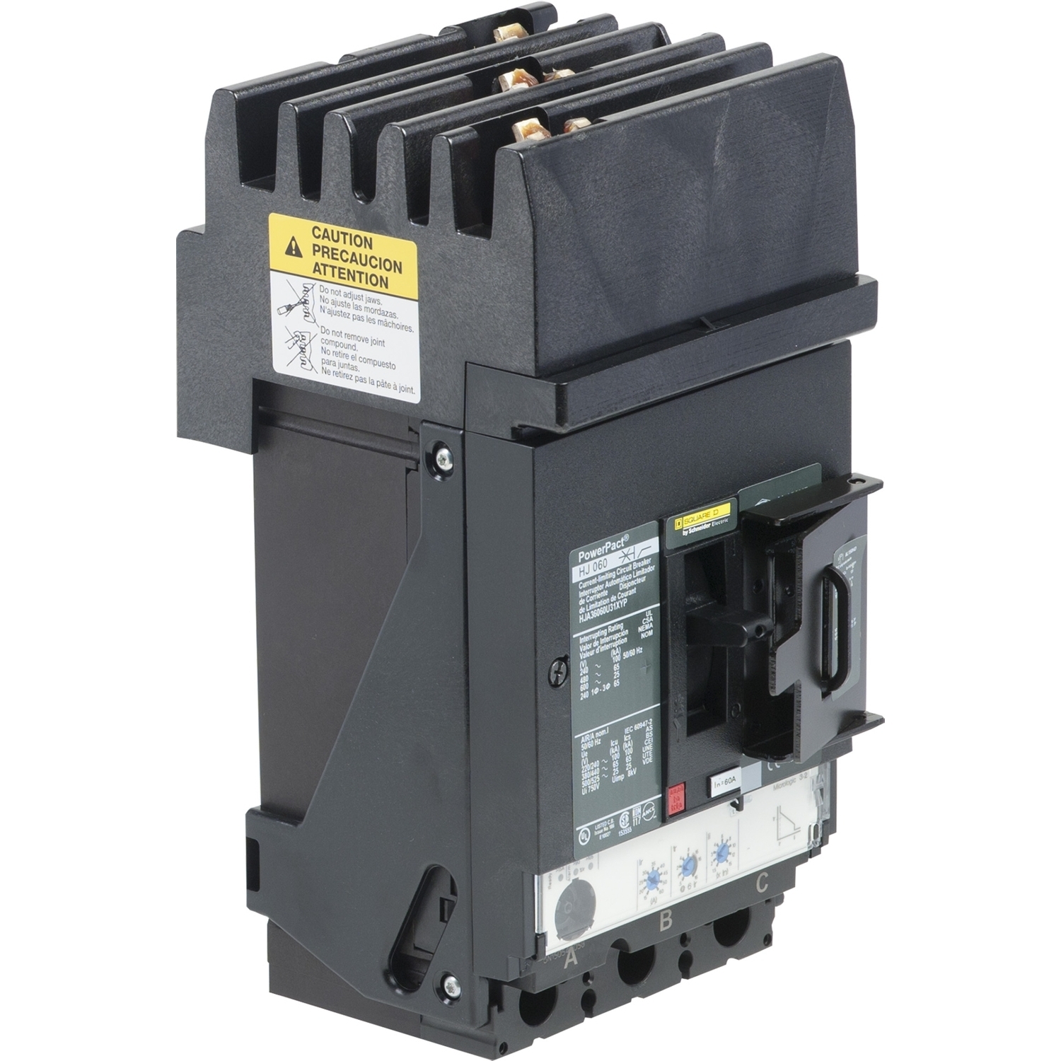HJA36060U31XYP Molded Case Circuit Breaker, 60 Amp, 3 Pole, 600V