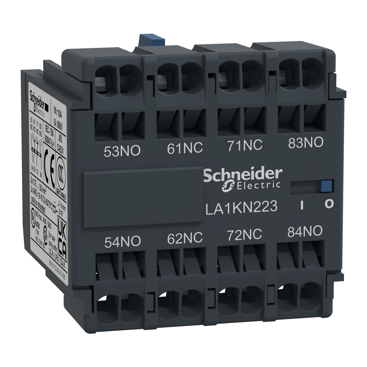 Auxiliary contact block, TeSys K, 2NO+2NC, front mounting, spring terminals