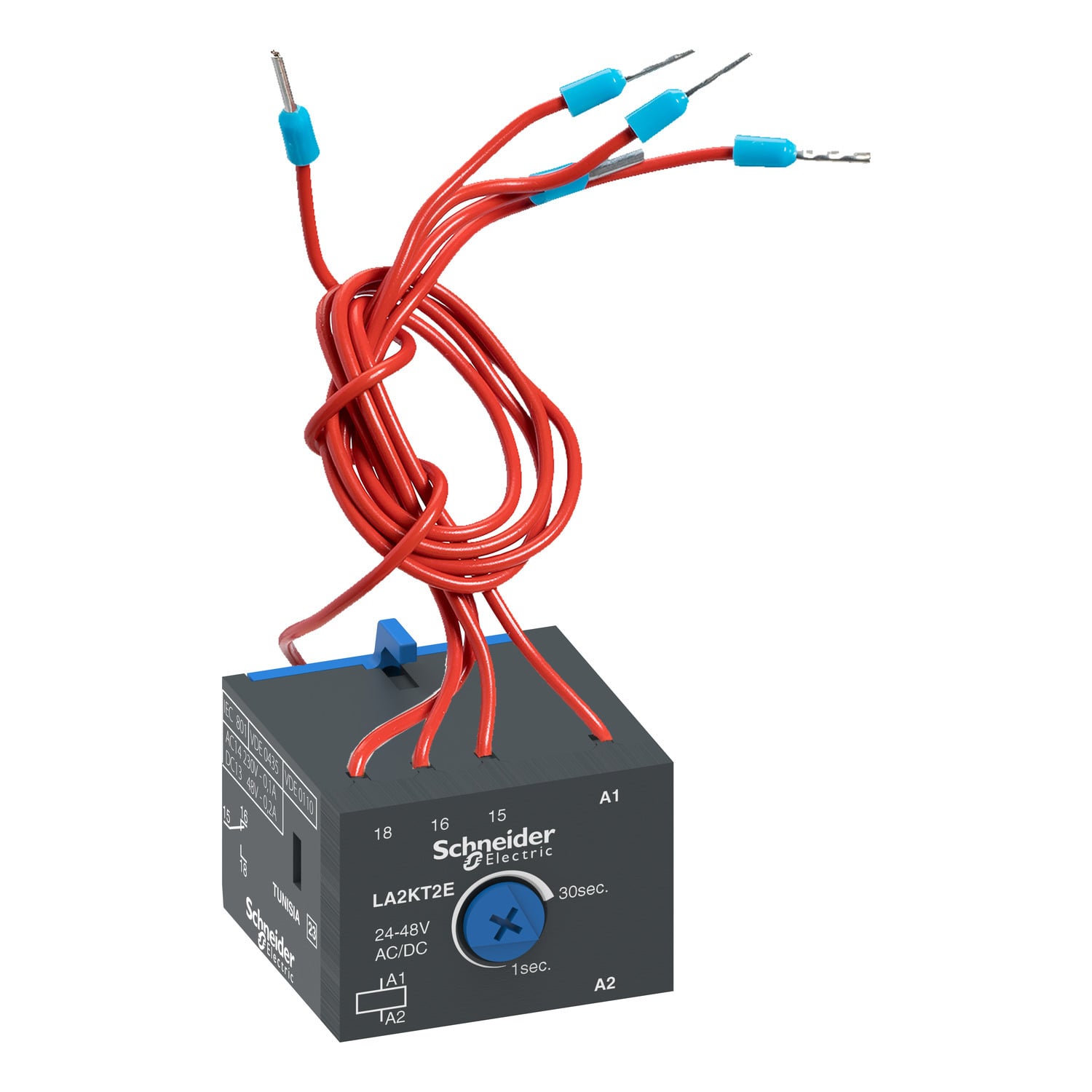 Electronic time delay auxiliary contact block, TeSys K, 1C/O, on delay 1-30s, front, control 24...48V AC/DC